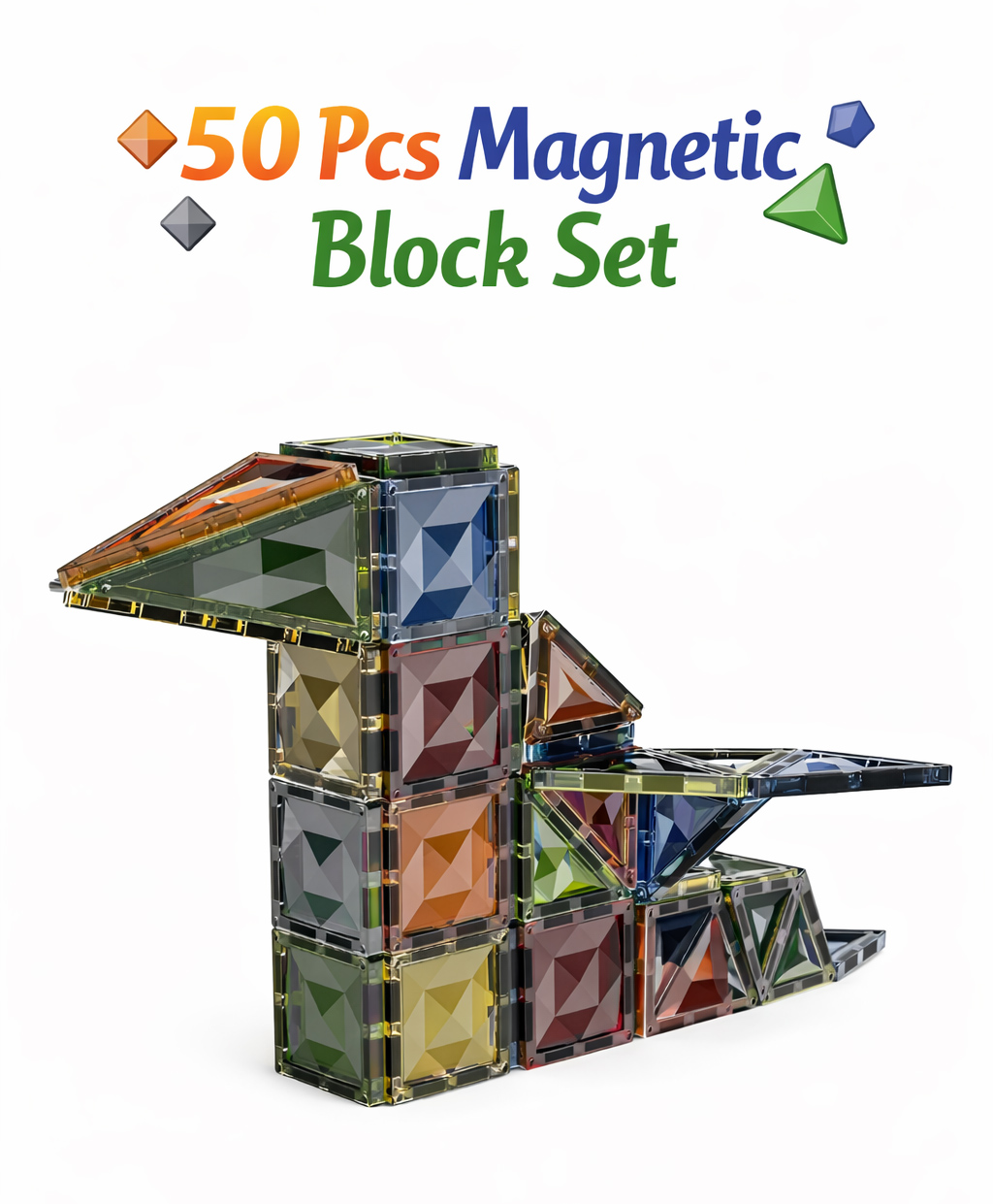 NEGOCIO Magnetic Tiles 50 pcs Blocks Set, For little builders who love putting together colorful masterpieces, this playset offers endless fun.- PACK OF 1- COLOR MAY VARY-image-40