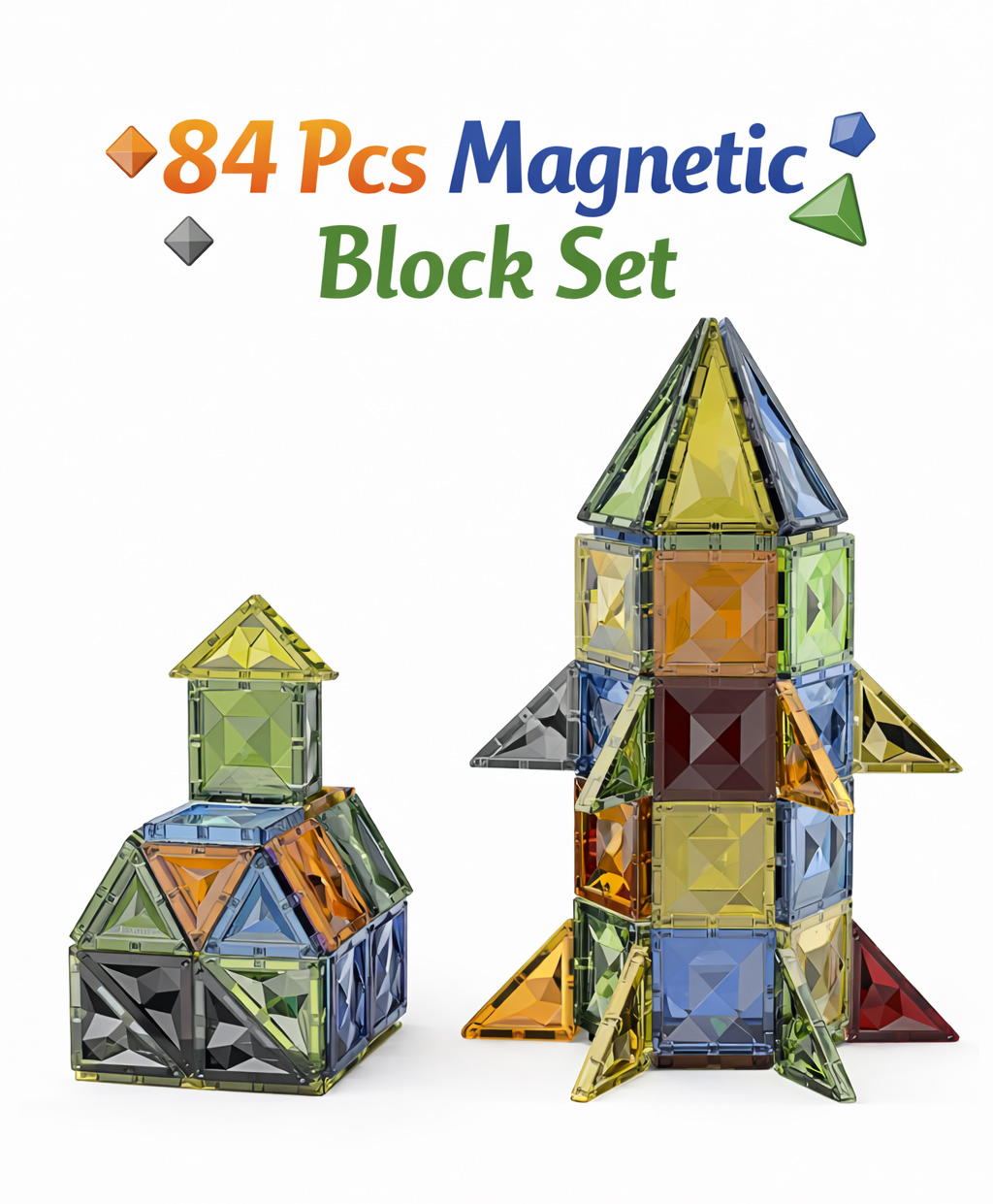 NEGOCIO Magnetic Tiles 84 pcs Blocks Set, For little builders who love putting together colorful masterpieces, this playset offers endless fun.- PACK OF 1- COLOR MAY VARY-image-41