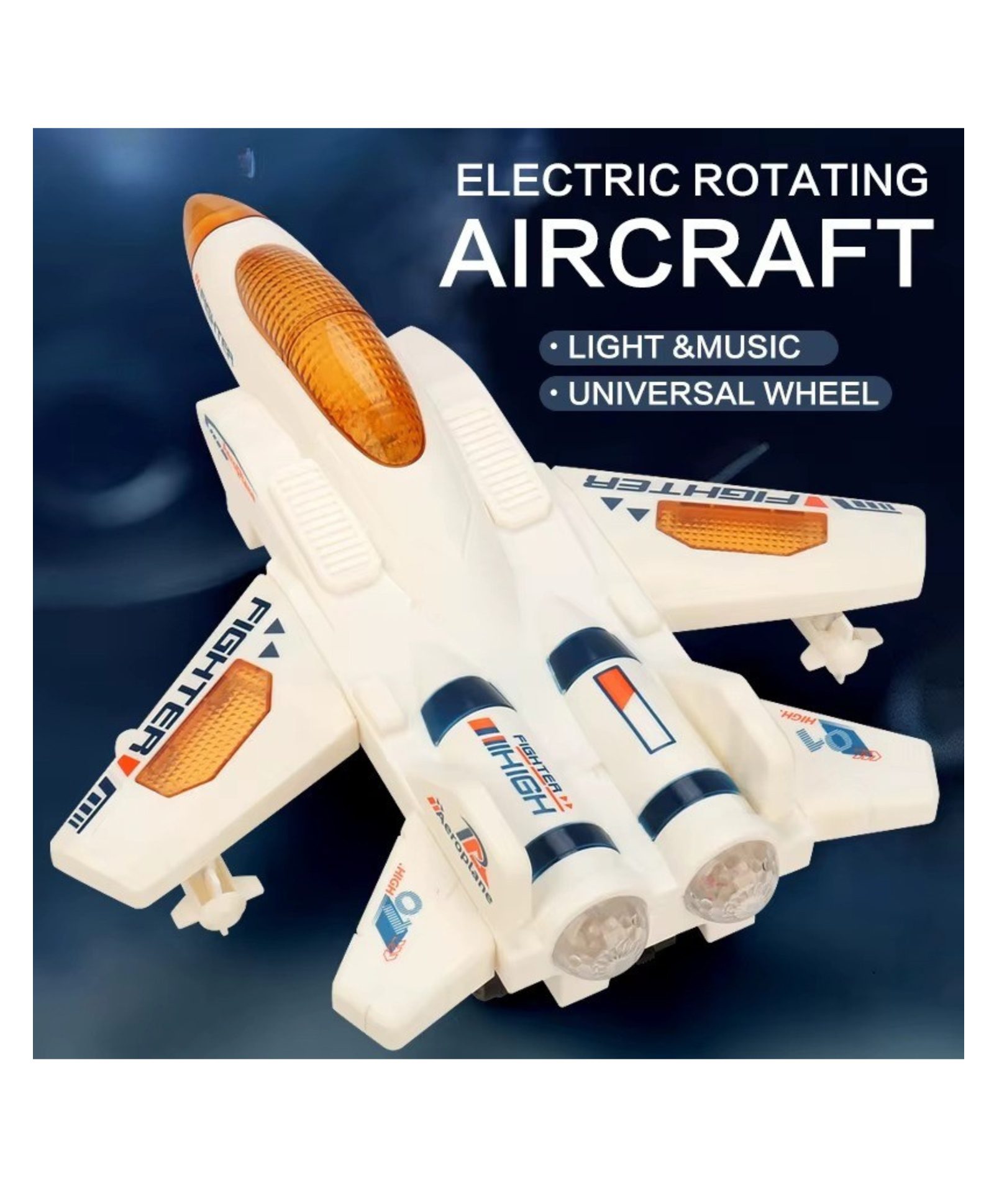 YAMAMA Electric Rotating Aircraft Toy for Kids with Lights And Music, 360° Spinning Airplane with Universal Wheel & Bump-and-Go Action, LED Light-Up Fighter Jet Toy for Boys & Girls - Multicolor-image-32