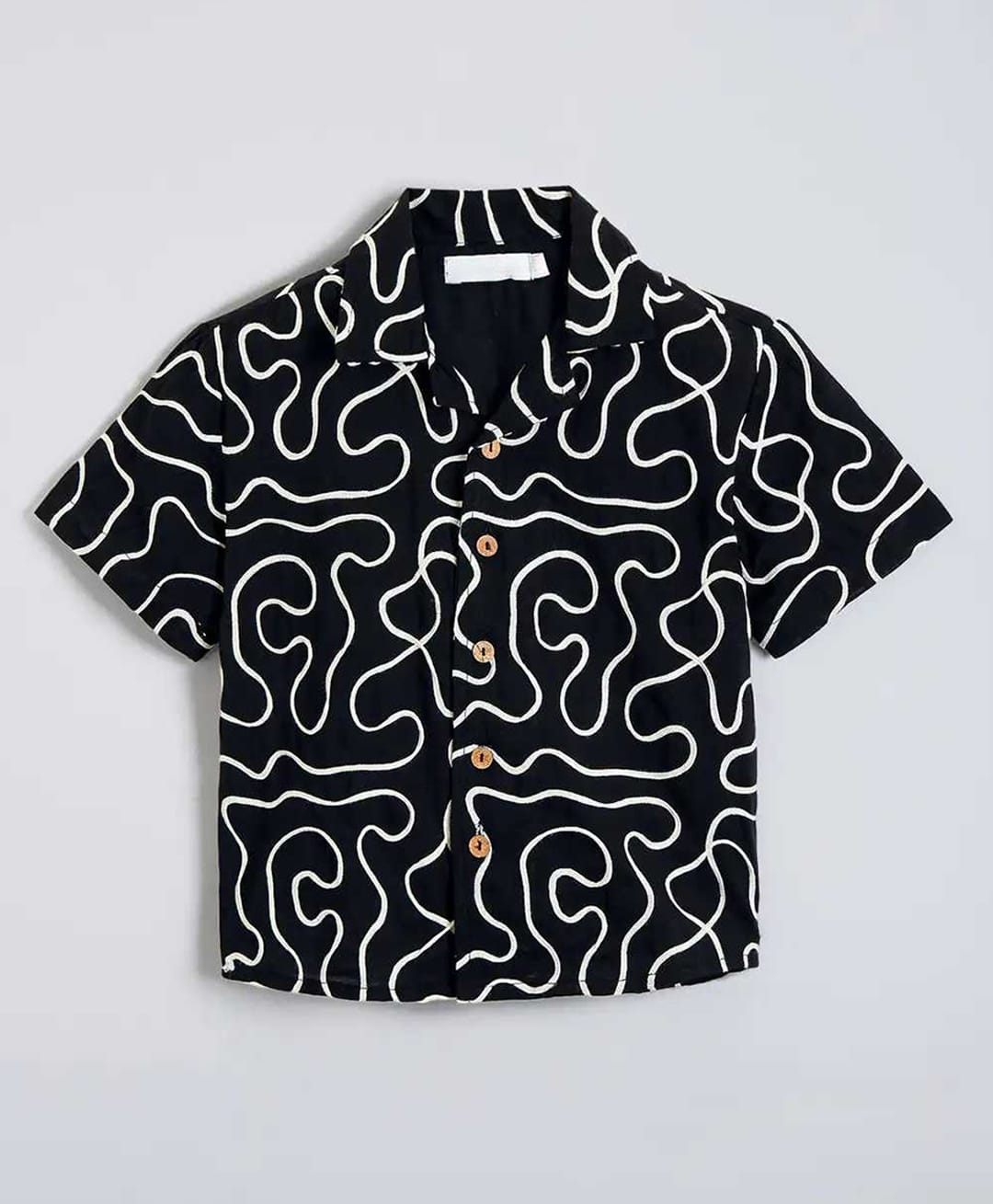 The Kids Club Cotton Woven Half Sleeves Squiggles Printed Shirt - Black-image-42
