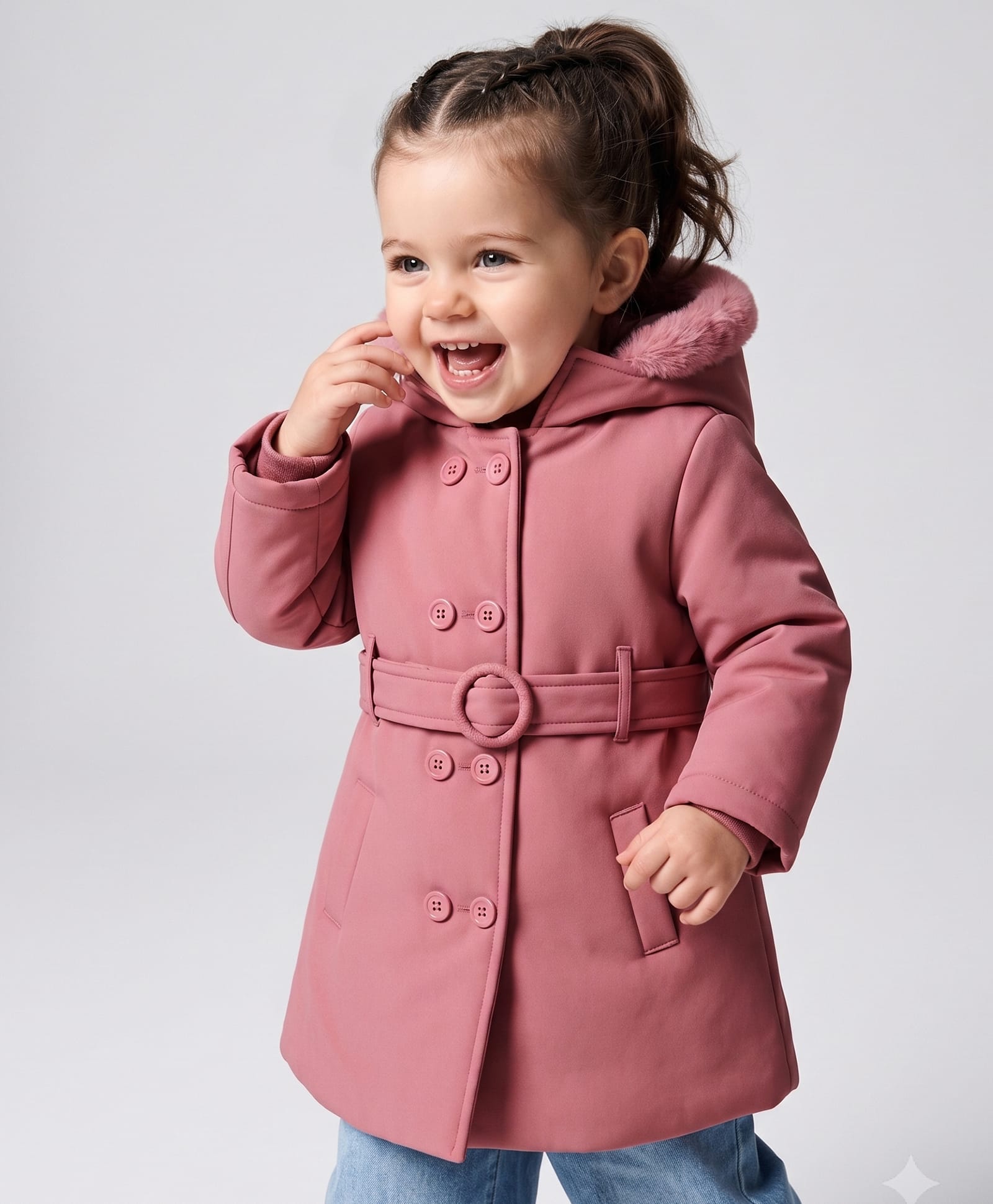 Babyoye Woven Hoodies with 180GSM And Inner Lining Taffeta Full Sleeves and Fur Detail With Belt - Peach-picture-19