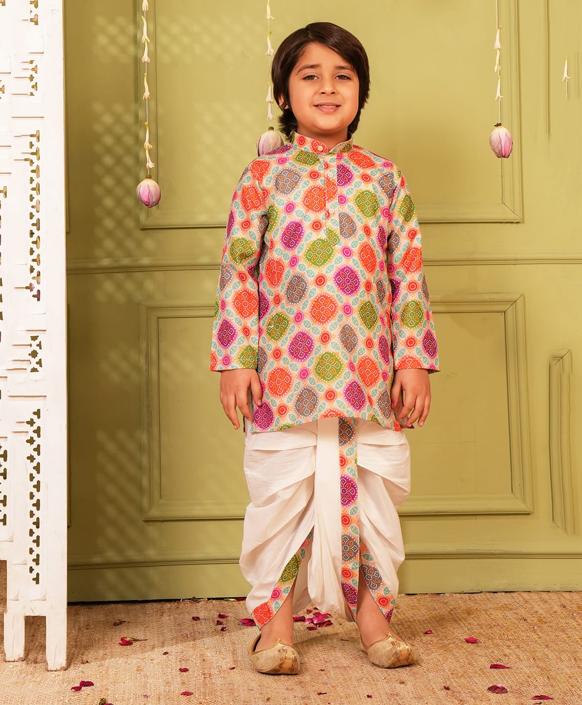 AJ Dezines Cotton Woven Full Sleeves Bandhani Printed Kurta & Dhoti Set - Multi Colour-picture-36