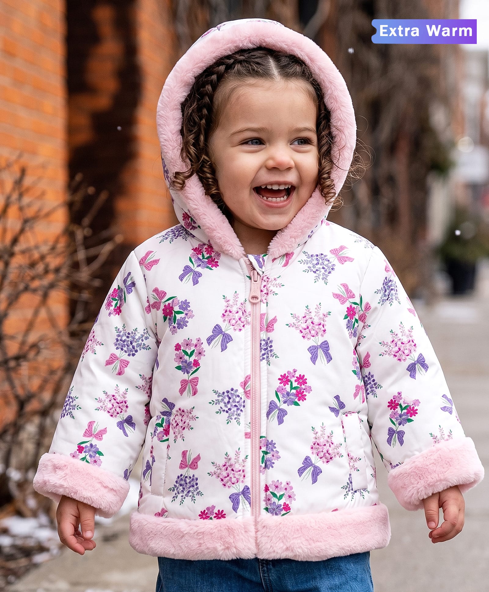 Babyoye Woven Full Sleeves Floral Printed Hooded Padded Jacket - White-picture-17