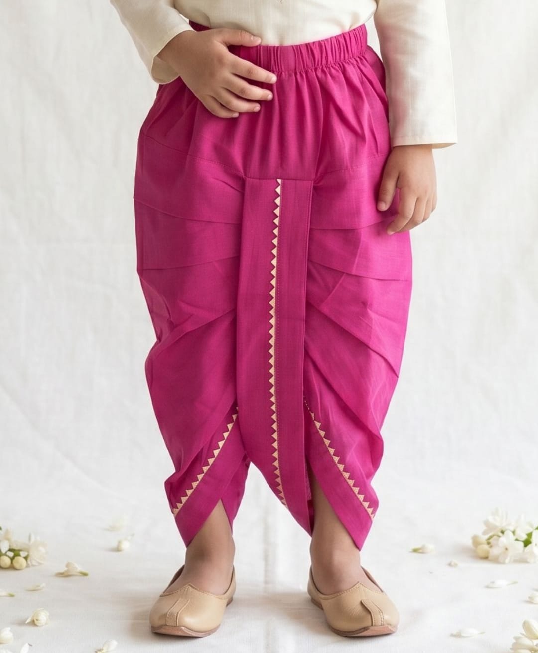 AJ Dezines Pure Cotton Woven Gota Lace Embellished Dhoti - Pink-picture-2