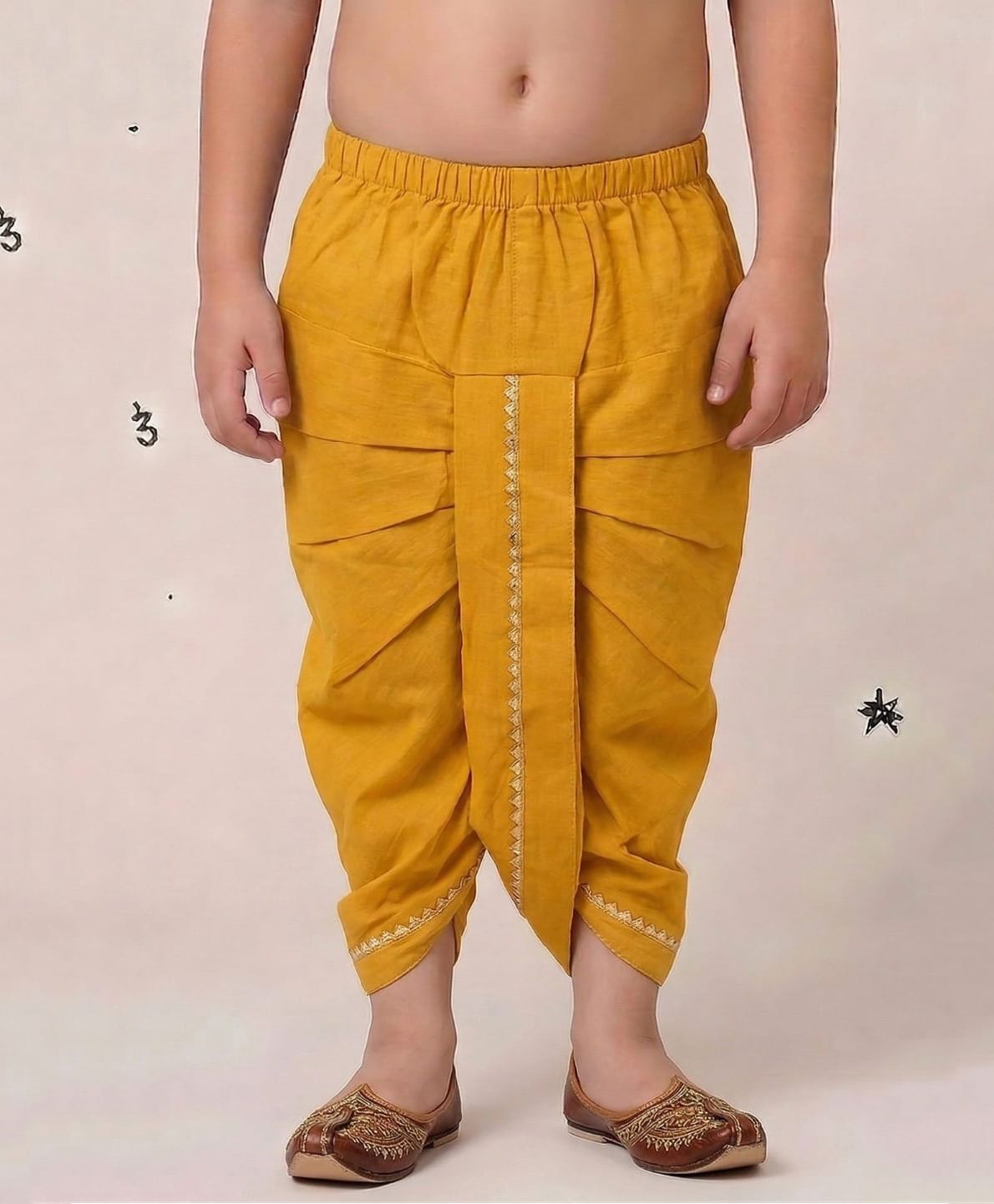 AJ Dezines Pure Cotton Woven Gota Lace Embellished Dhoti - Yellow-picture-49