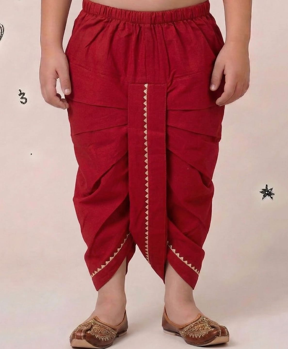 AJ Dezines Pure Cotton Woven Gota Lace Embellished Dhoti - Red-picture-8