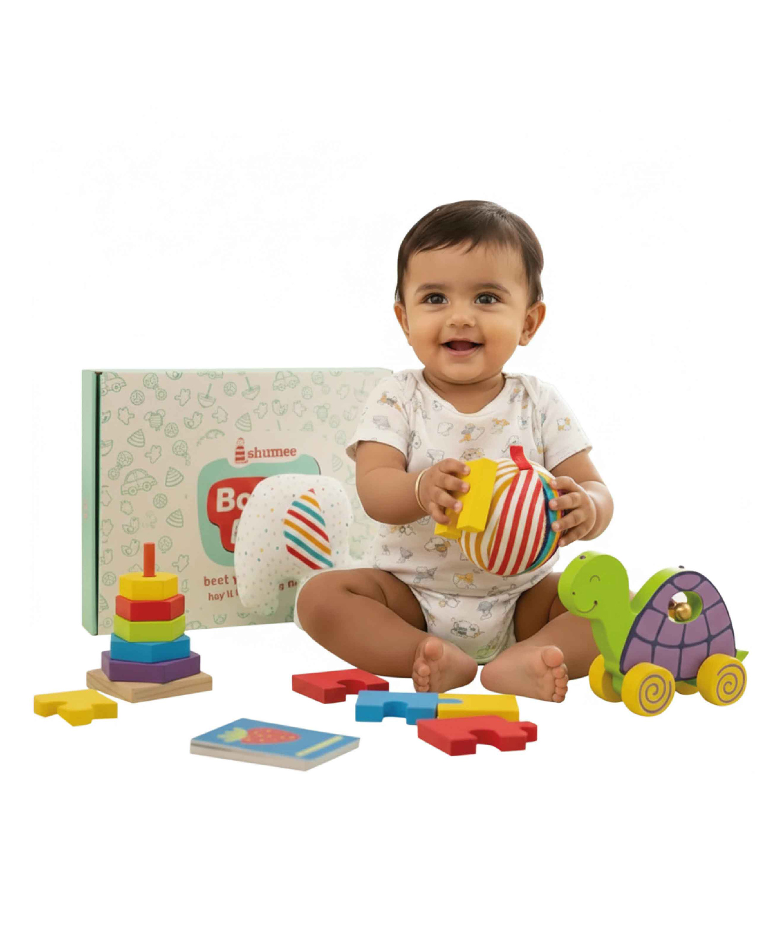 Shumee All-in-1 Baby Play & Development Gift Box Curated Collection of Wooden & Organic Cotton Toys for Infants (6 Months to 2 Years)-image-27