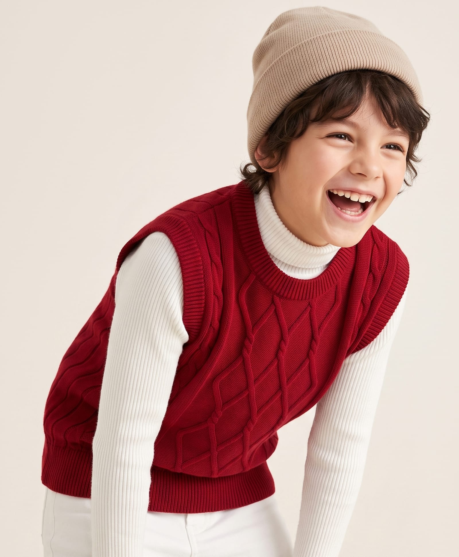 Pine Kids Cable Knit Sleeveless Pullover - Red-picture-14