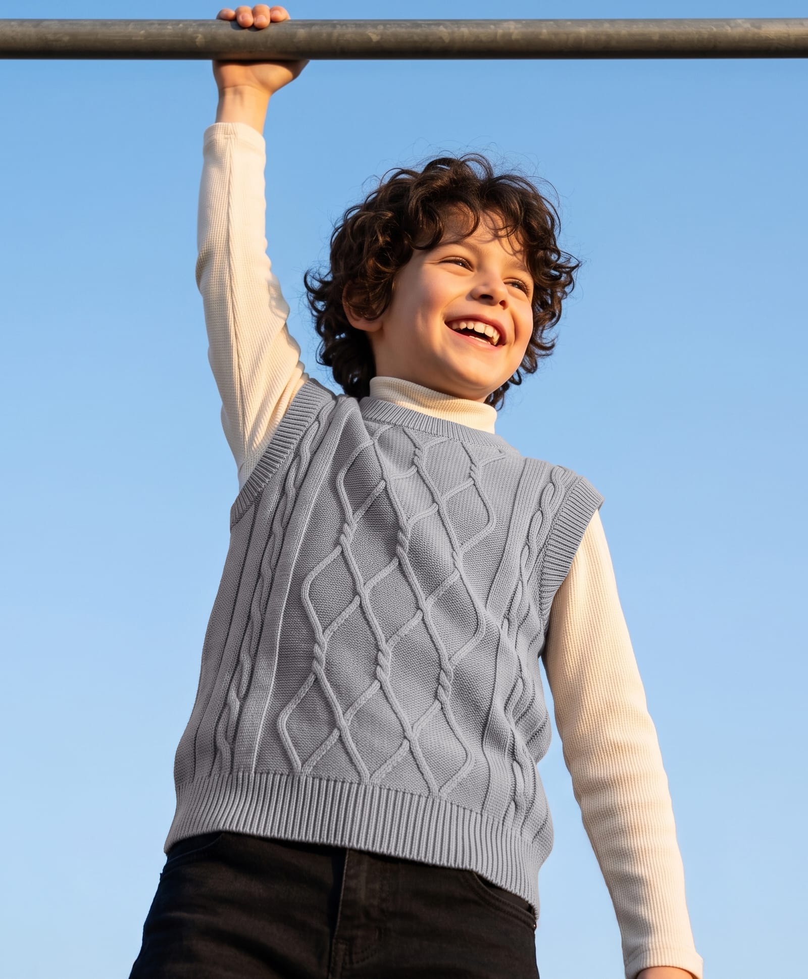 Pine Kids Cable Knit Sleeveless Pullover - Grey-picture-36