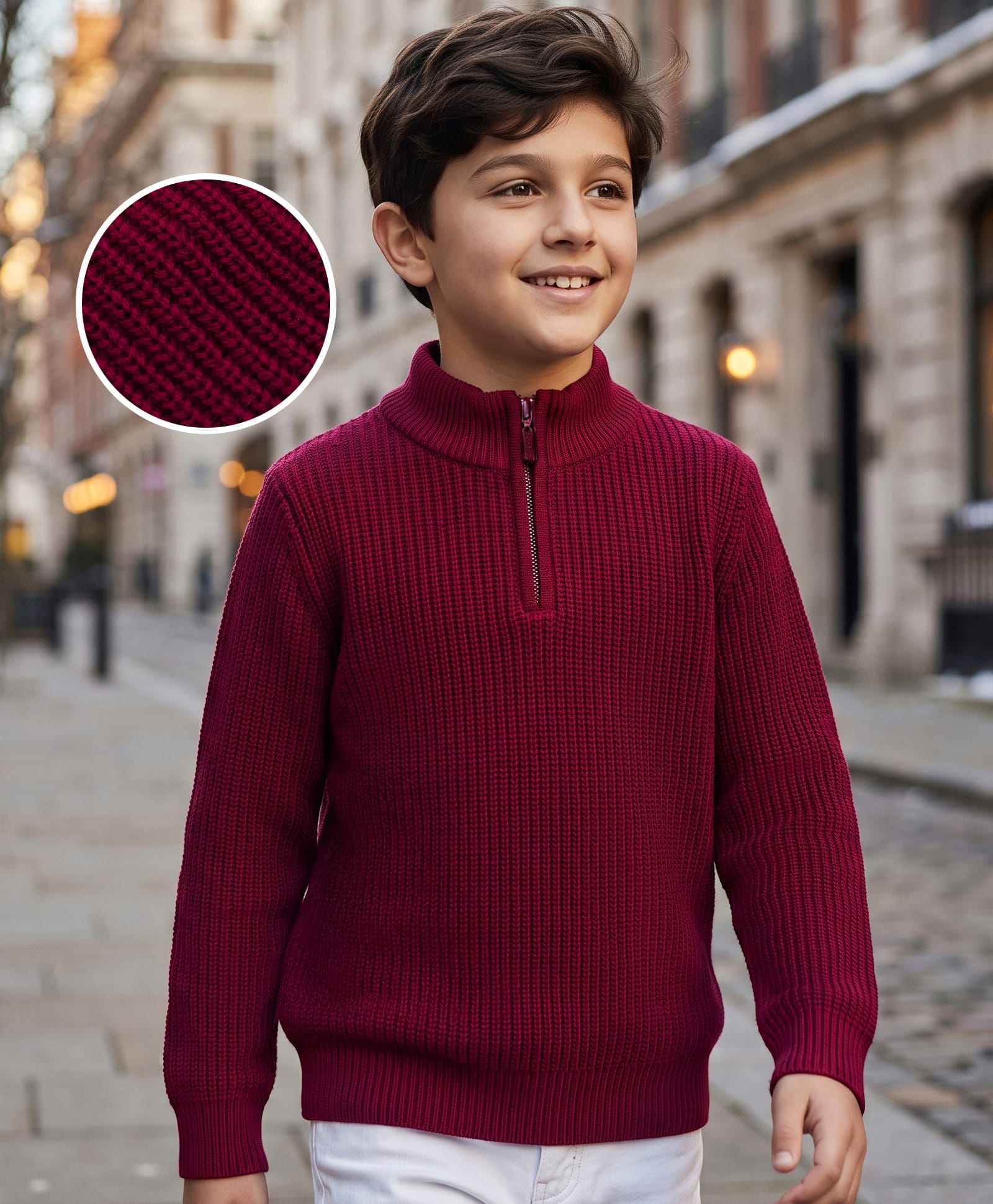 Pine Kids Knit Full Sleeves Solid Pullover Sweater - Wine-picture-21