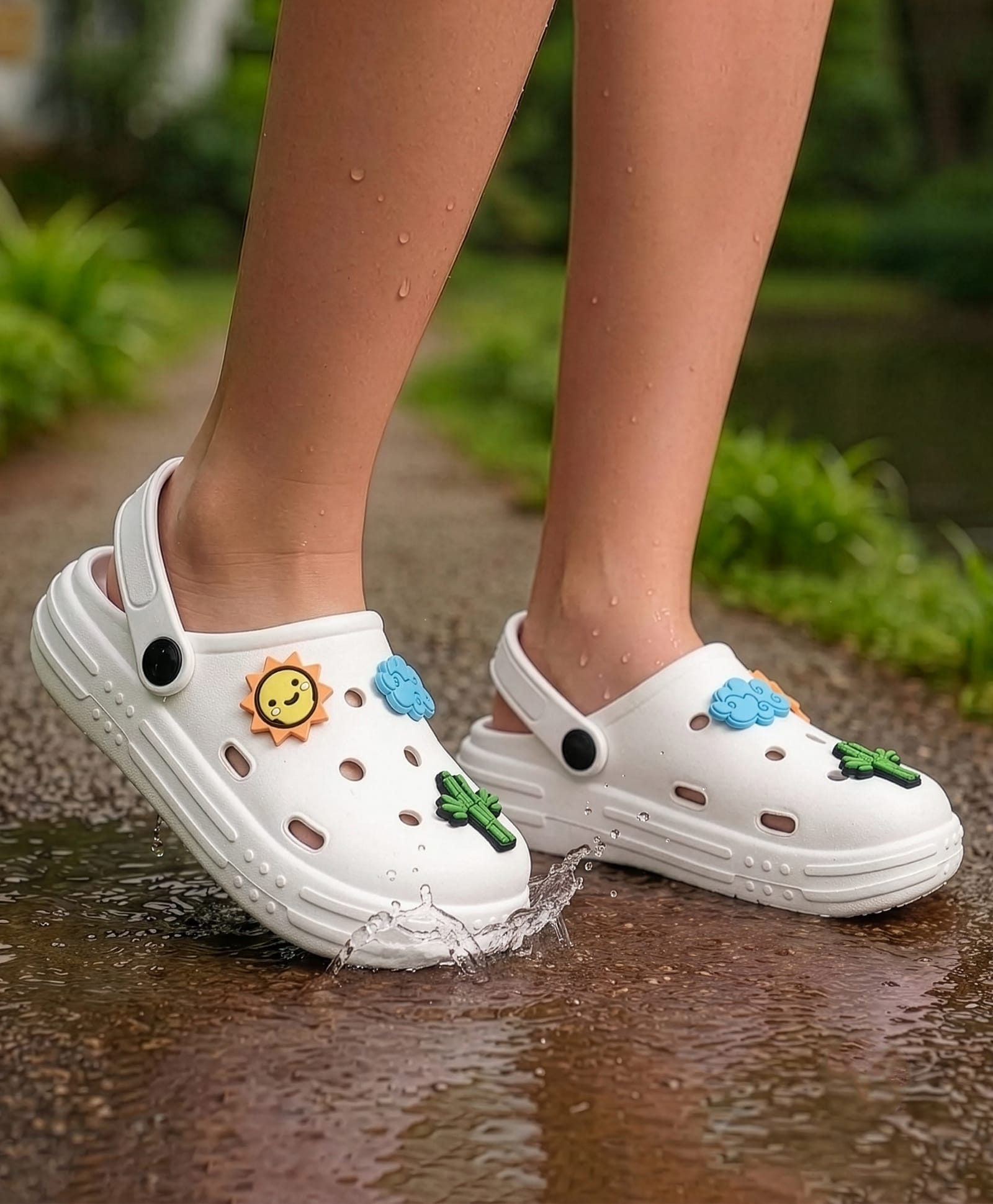 Pine Kids Back Strap Closure Clogs With Applique - White-picture-15