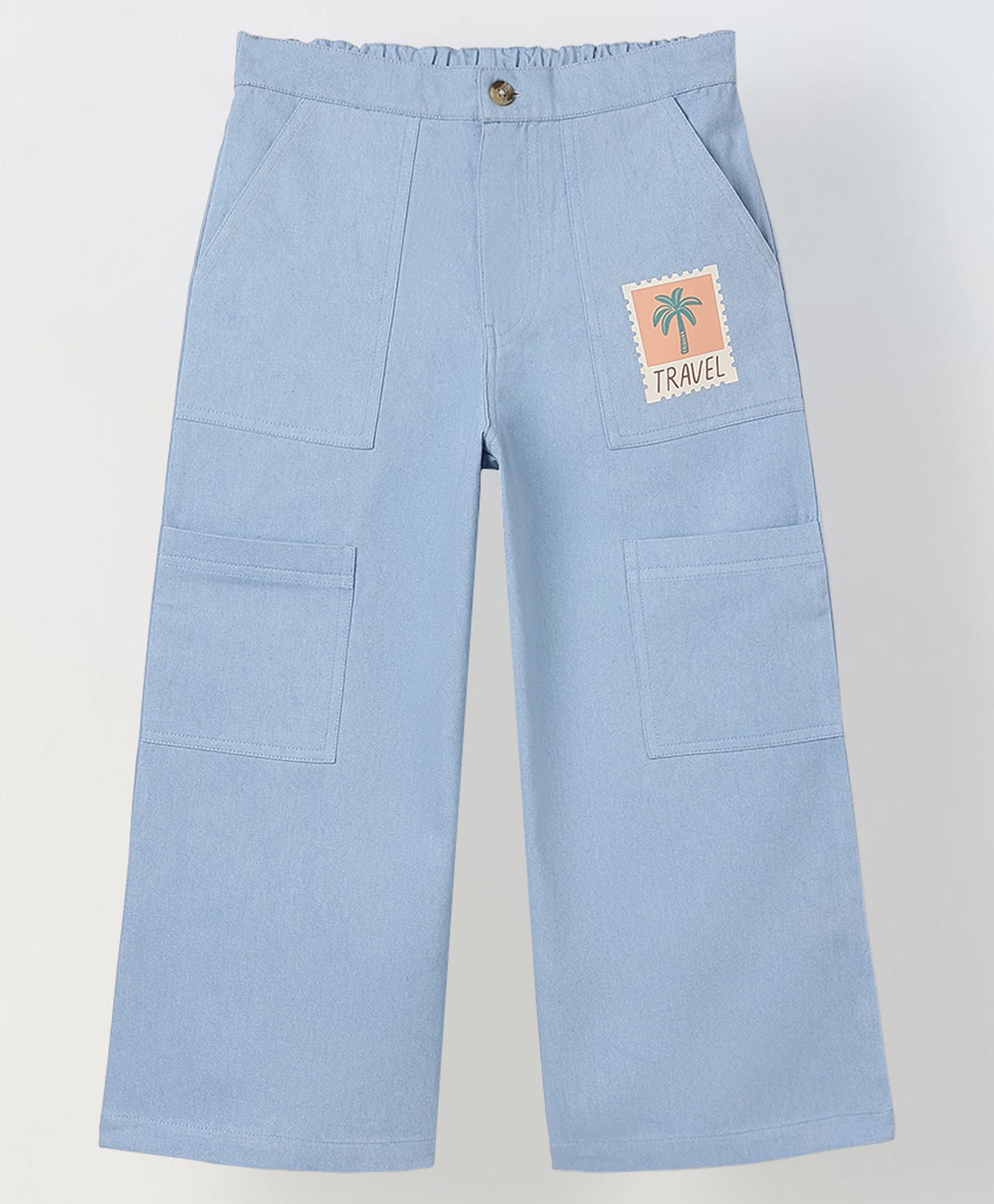 Spunkies Pure Cotton Woven Travel Text Printed Pants - Blue-picture-28