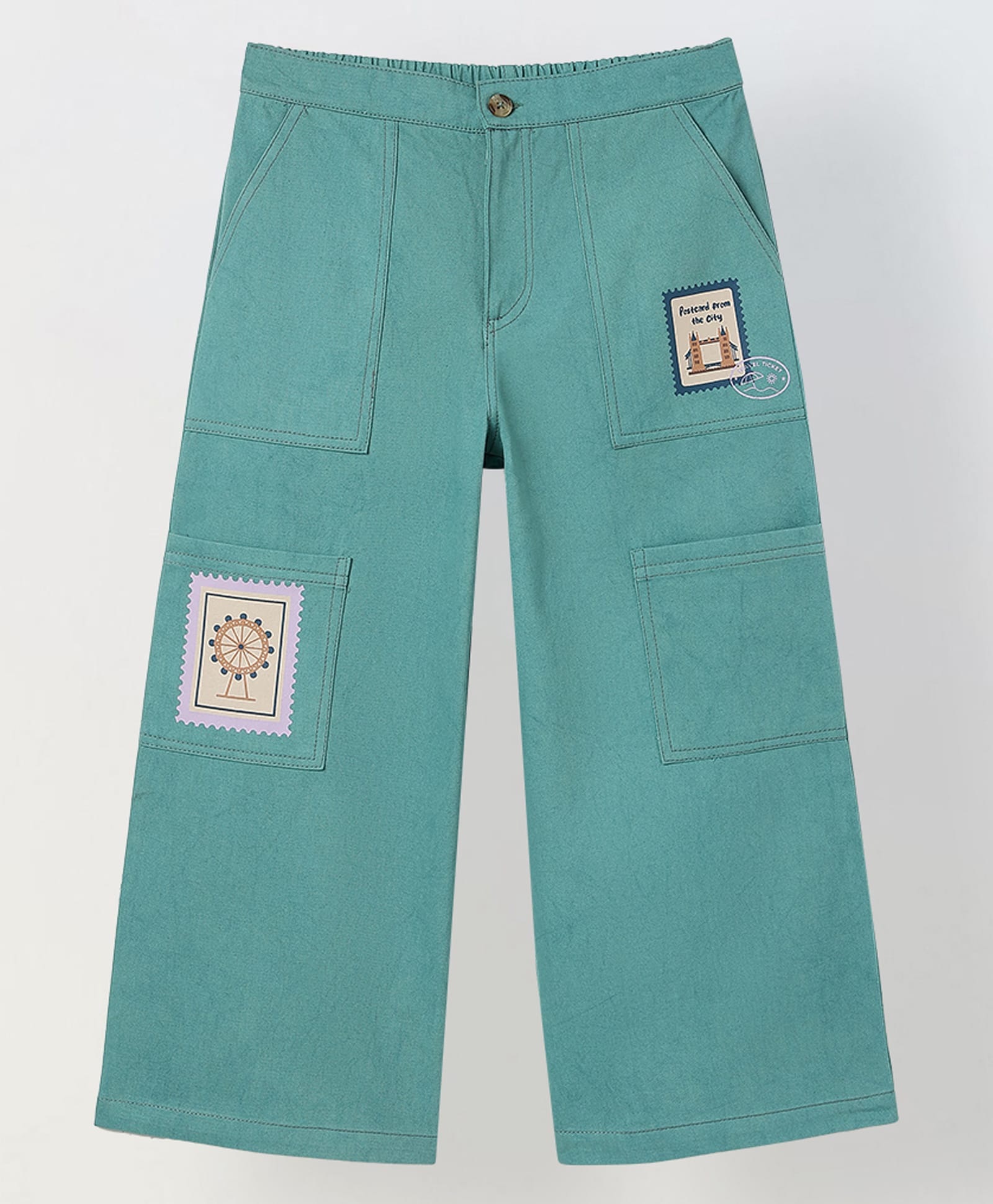 Spunkies Pure Cotton Woven Ferris Wheel Printed Pants - Green-picture-26