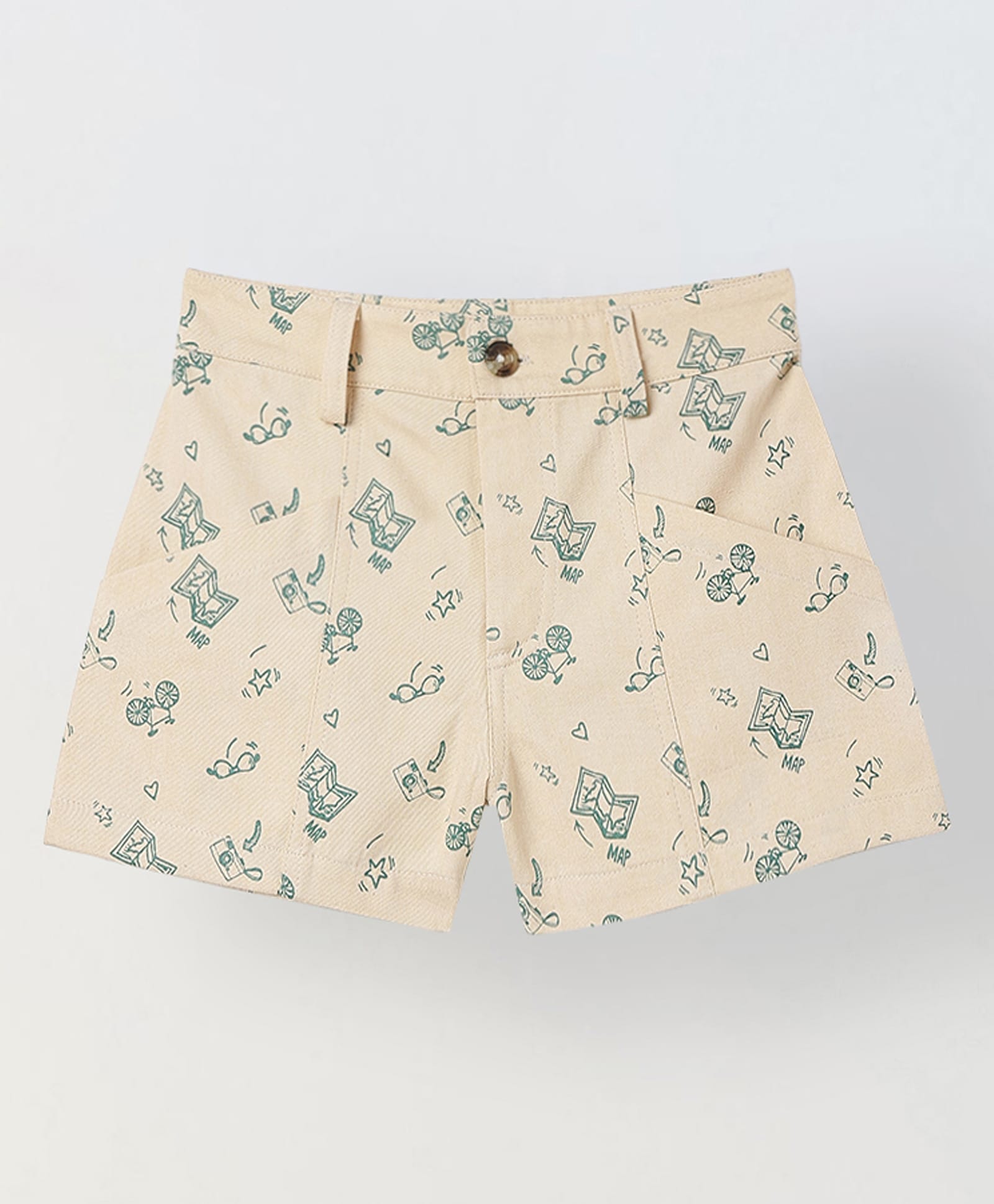 Spunkies Pure Cotton Woven Maps Printed Shorts - Beige-picture-19