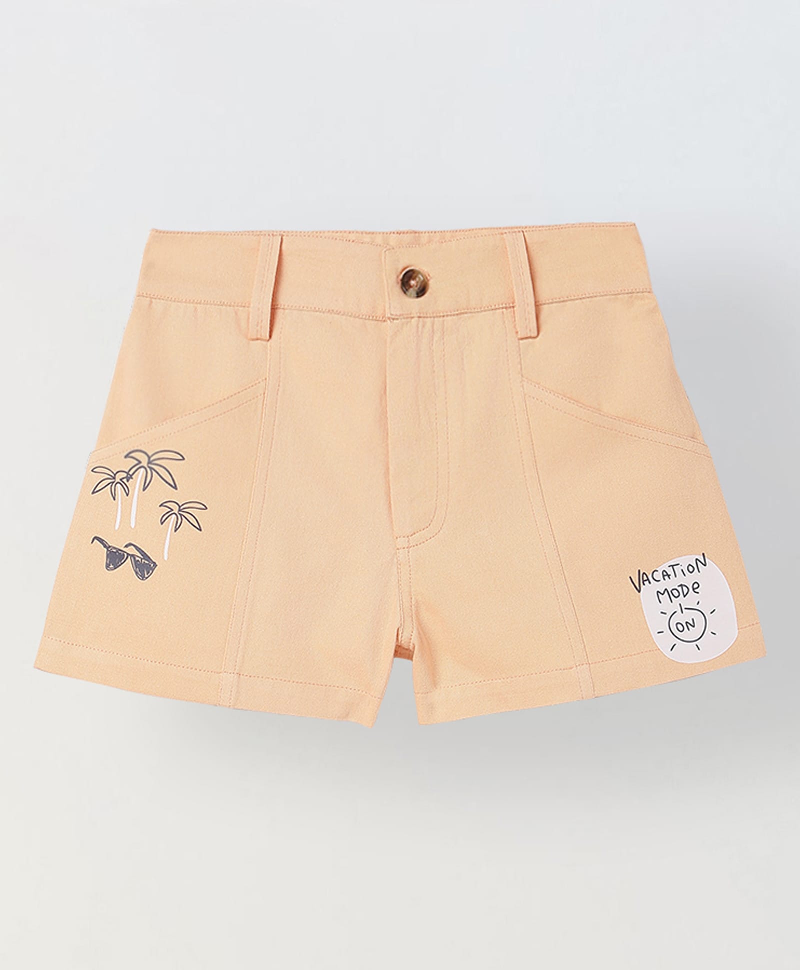 Spunkies Pure Cotton Woven Palm Trees Printed Shorts - Peach-picture-16