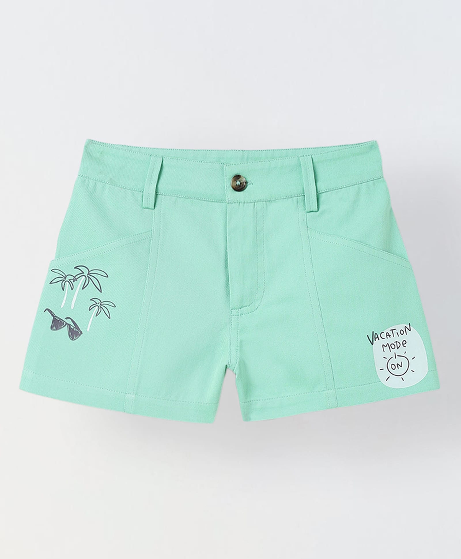 Spunkies Pure Cotton Woven Palm Trees Printed Shorts - Green-picture-17