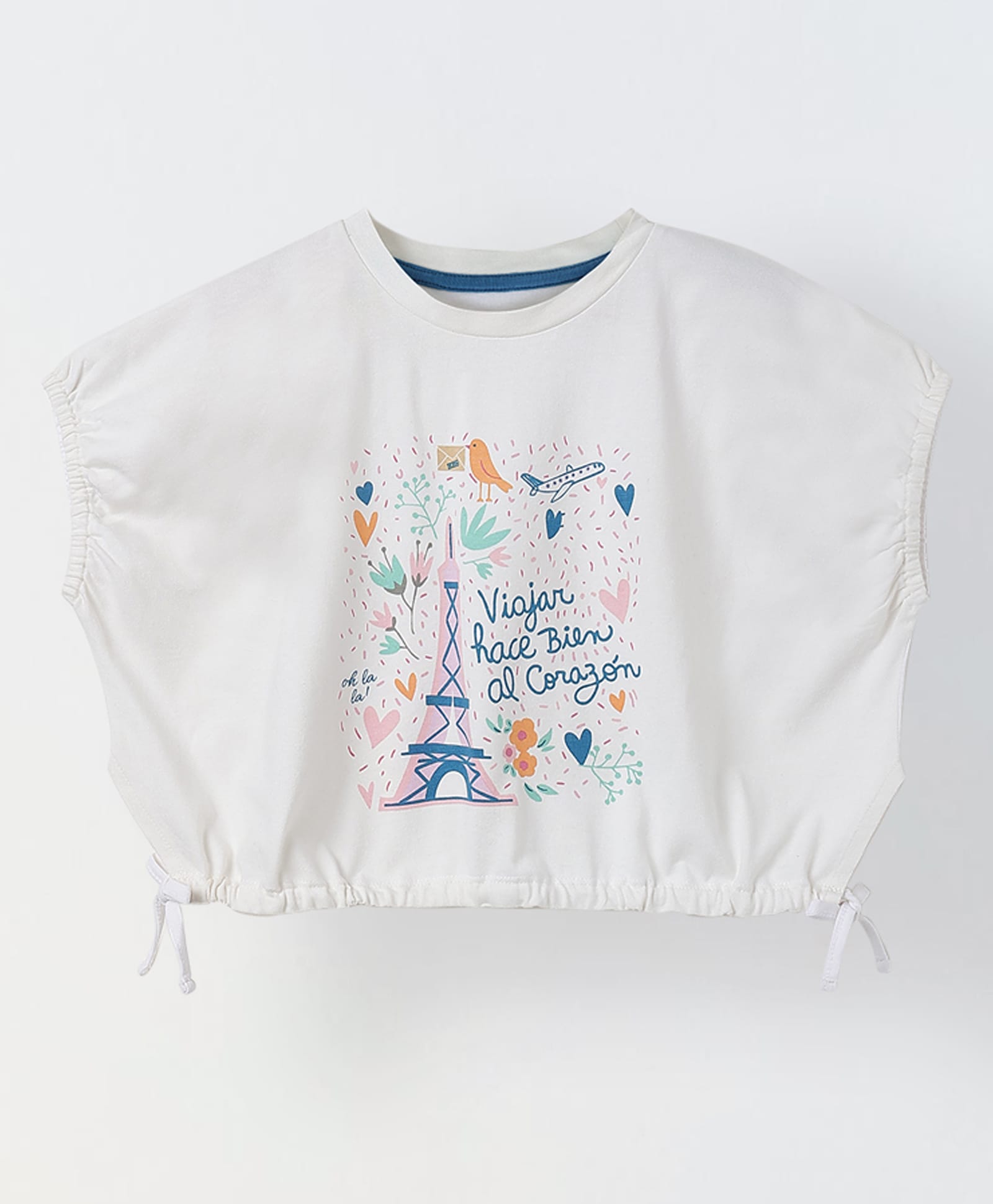 Spunkies Cotton Blend Woven Half Bat Wing Sleeves Travel Theme Printed Top - White-picture-13
