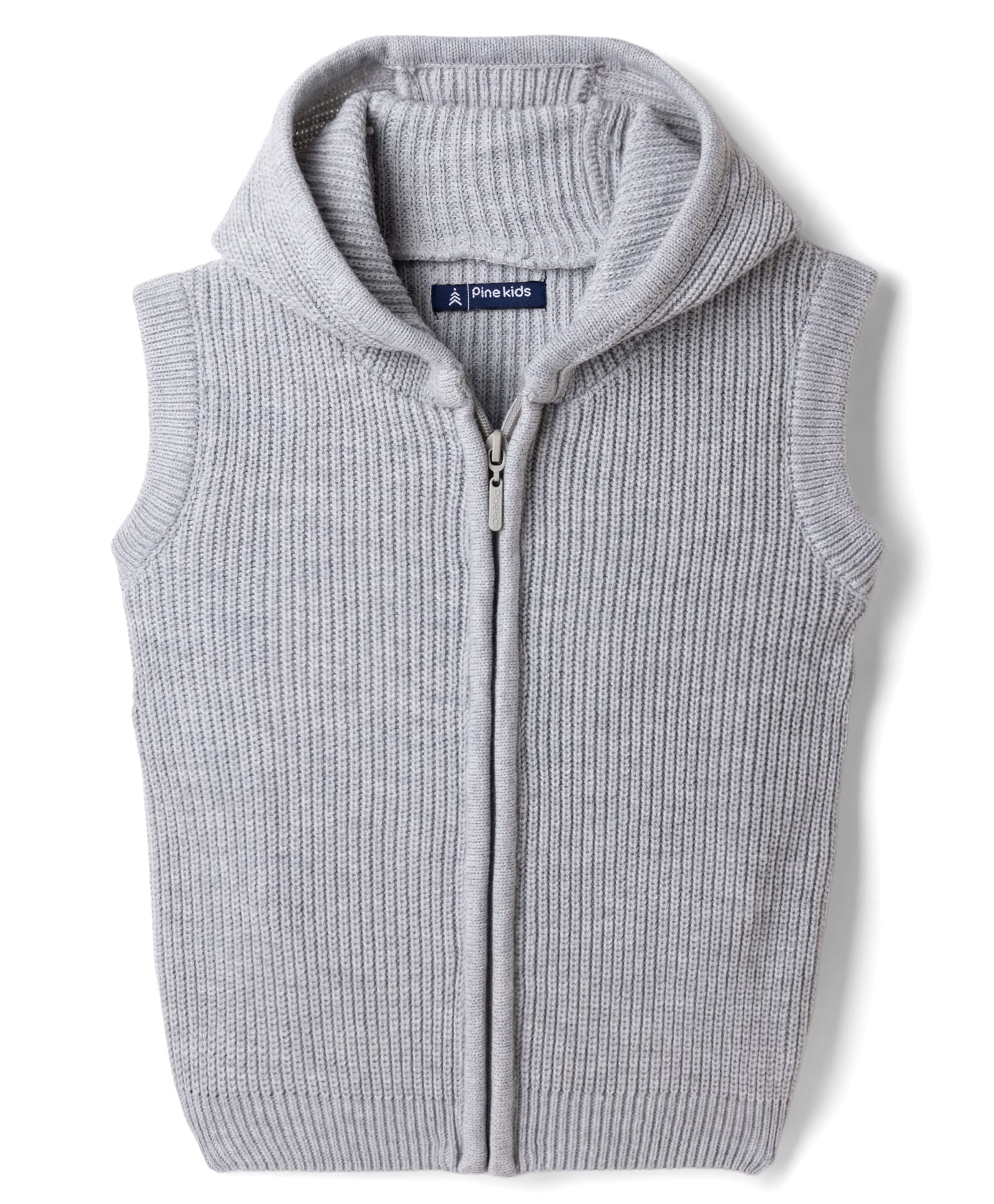 Pine Kids Knit Sleeveless Hooded Front Open Sweater With Cable Knit Design - Grey-picture-17