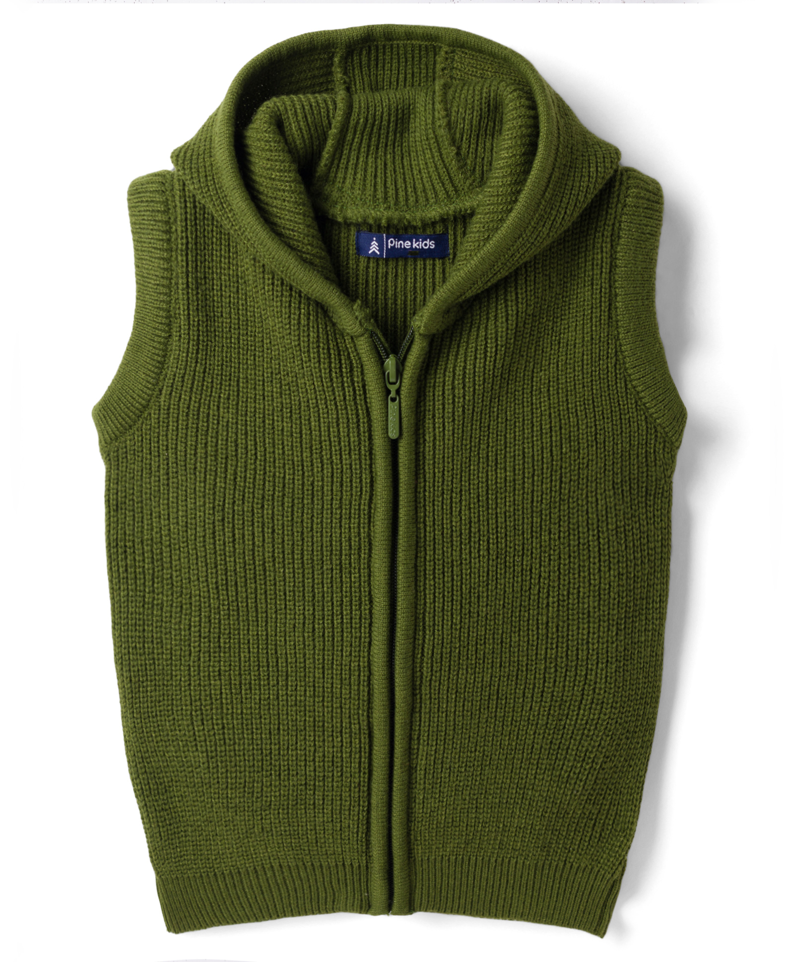 Pine Kids Knit Sleeveless Hooded Front Open Sweater With Cable Knit Design - Green-picture-18