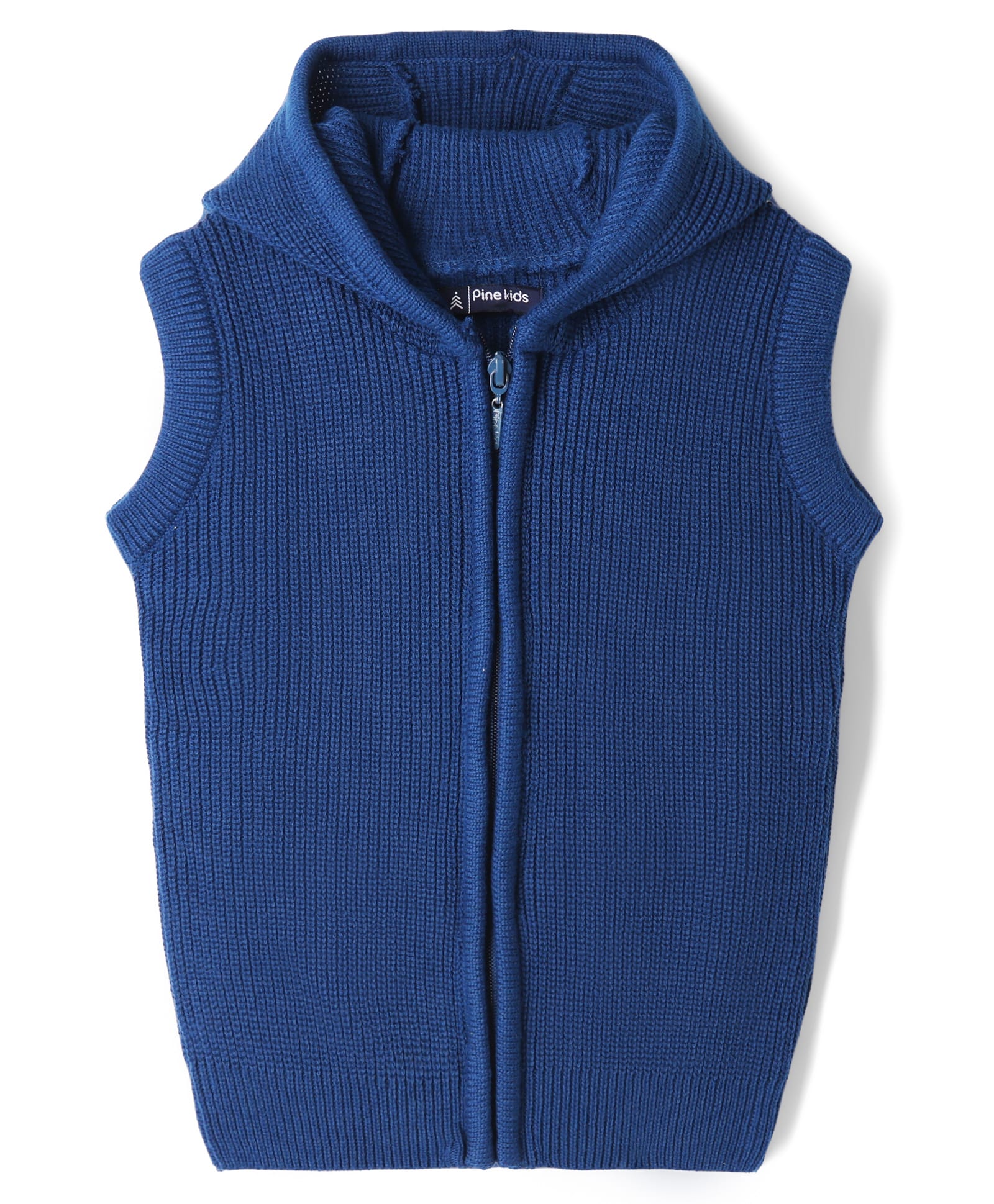 Pine Kids Knit Sleeveless Hooded Front Open Sweater With Cable Knit Design - Navy Blue-picture-16