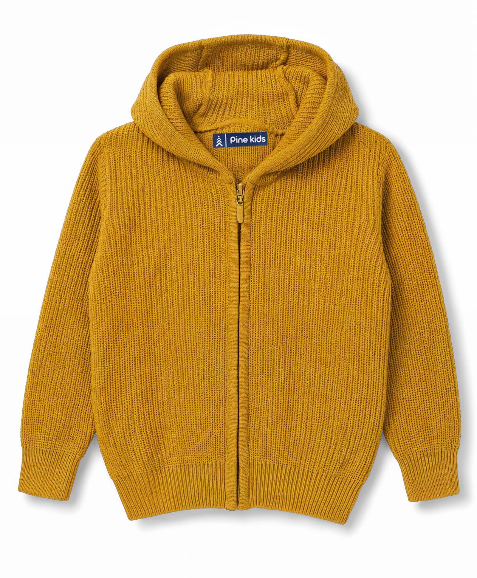 Pine Kids Knit Full Sleeves Front Open Hooded Sweater - Mustard-picture-38