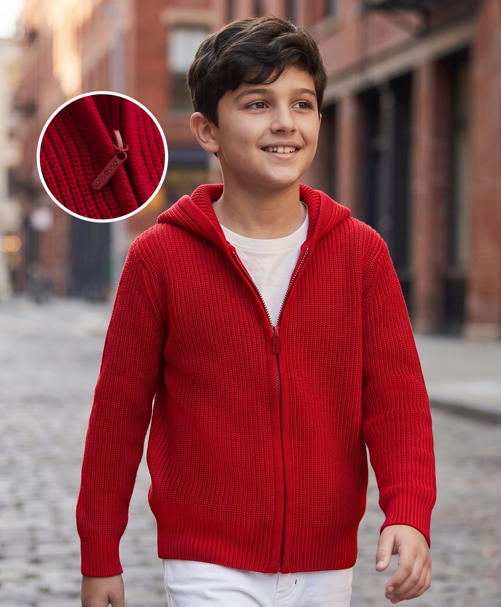Pine Kids Knit Full Sleeves Front Open Hooded Sweater - Red-picture-28