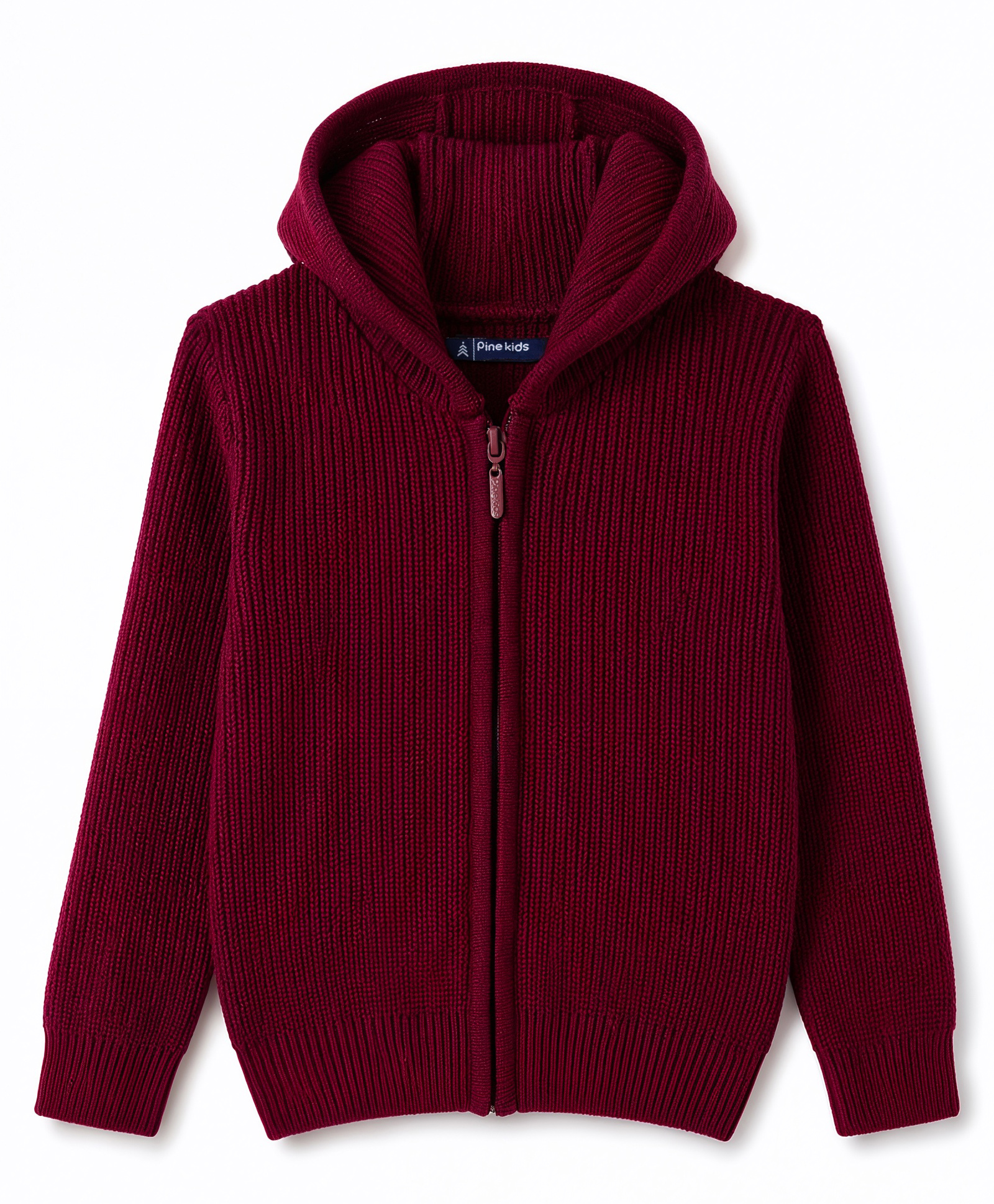 Pine Kids Knit Full Sleeves Front Open Hooded Sweater - Wine-picture-27