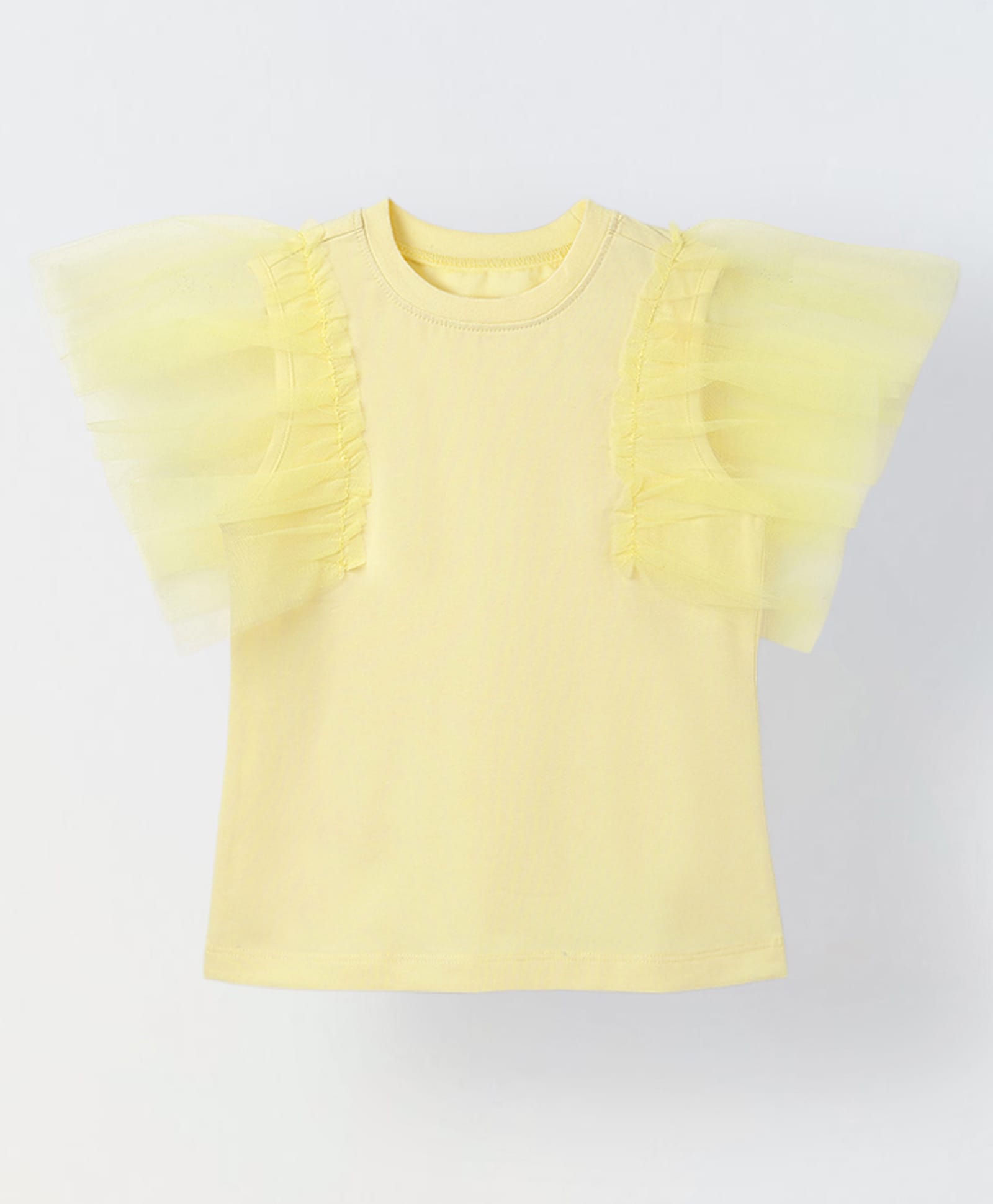 Spunkies Cotton Blend Woven Frill Sleeves Solid Top - Yellow-picture-15
