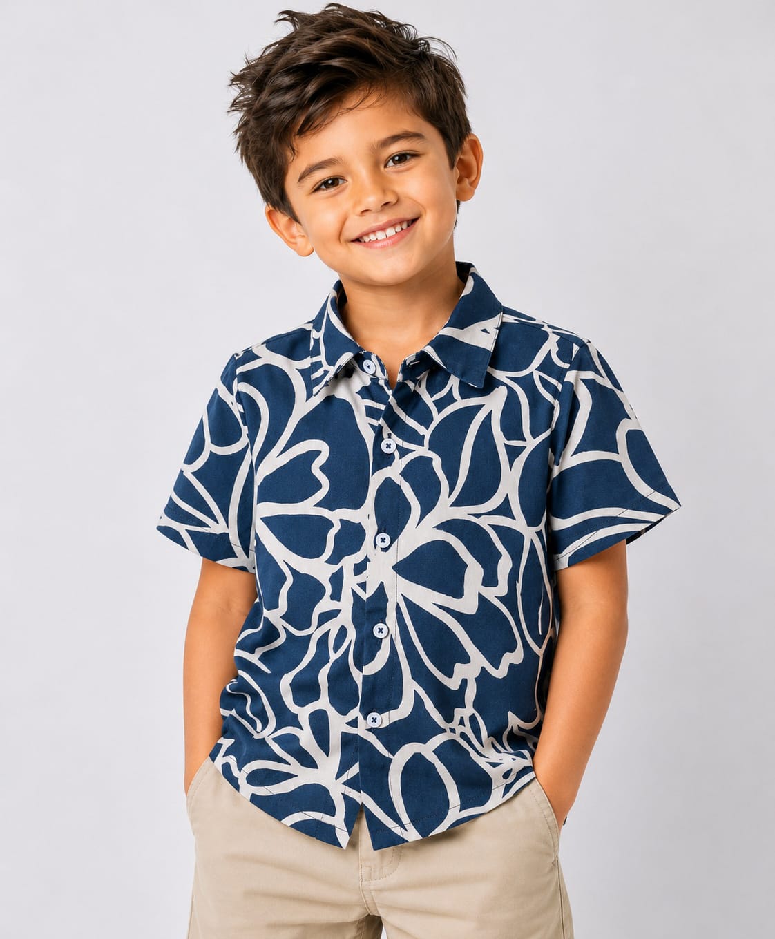CrayonFlakes Cotton Woven Half Sleeves Floral Printed Shirt - Navy Blue-picture-35