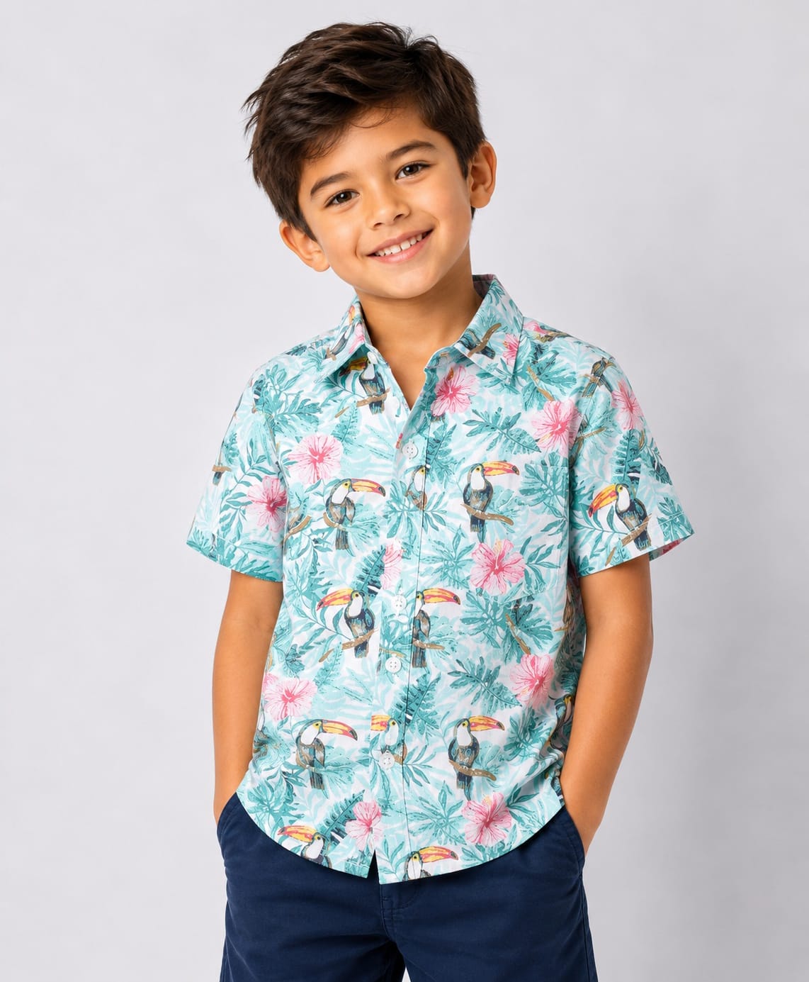 CrayonFlakes Cotton Woven Half Sleeves Leaves & Toucan Printed Shirt - Off White-picture-14