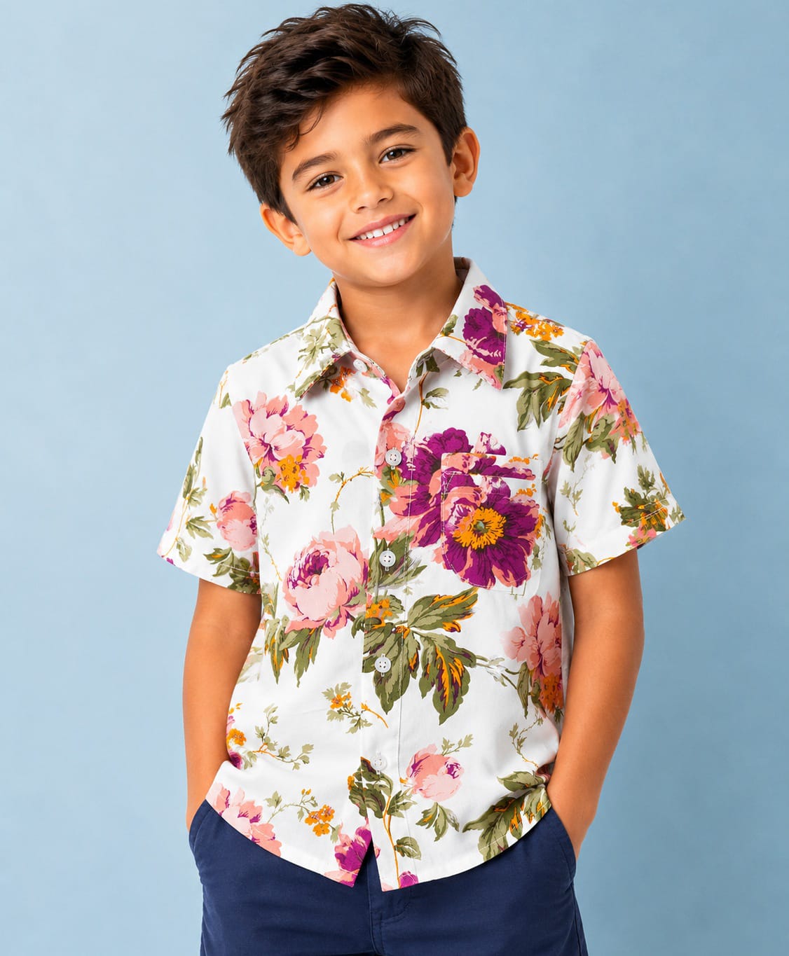 CrayonFlakes Cotton Woven Half Sleeves Floral Printed Shirt - Offwhite-picture-16