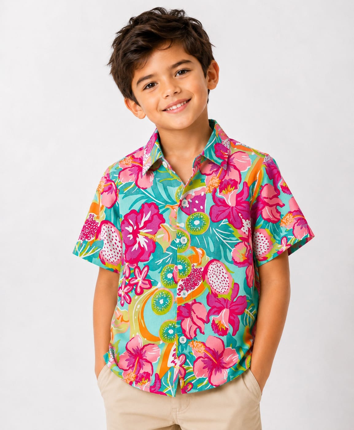 CrayonFlakes Cotton Woven Half Sleeves Floral Printed Shirt - Green-picture-24