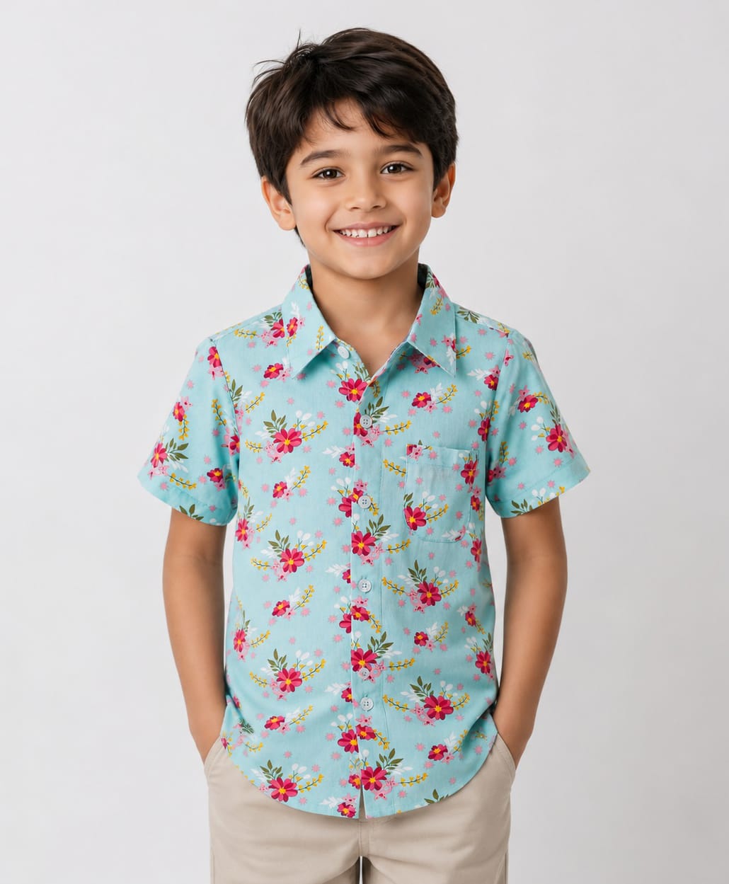 CrayonFlakes Cotton Woven Half Sleeves Floral Printed Shirt - Green-picture-47