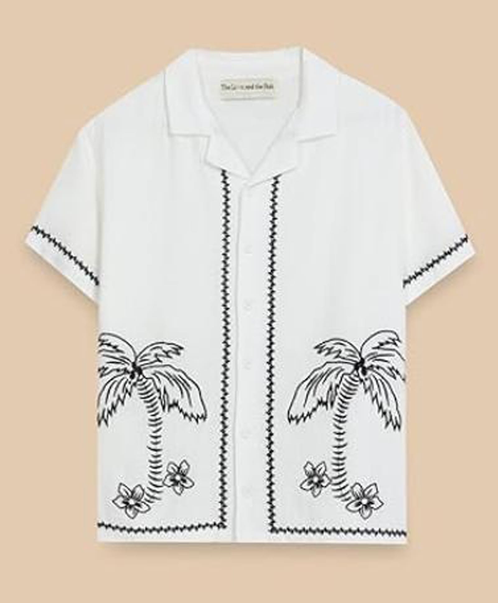 The Lion and the Fish Viscose Woven Half Sleeves Tree Embroidered Shirt - Off White-image-28
