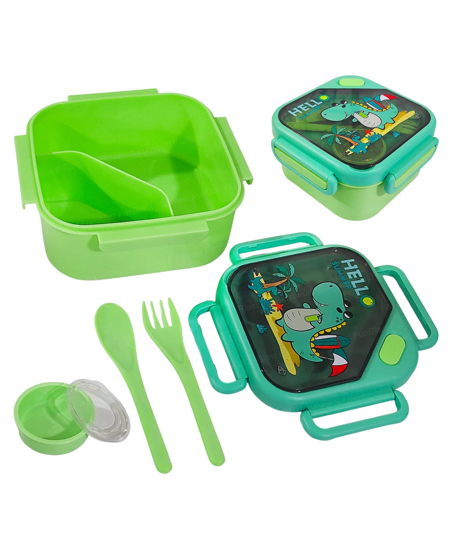 FunBlast Cartoon Print Bento Lunch Box with Spoon, Fork & Mini Sauce Box for Kids Multicolor-image-38