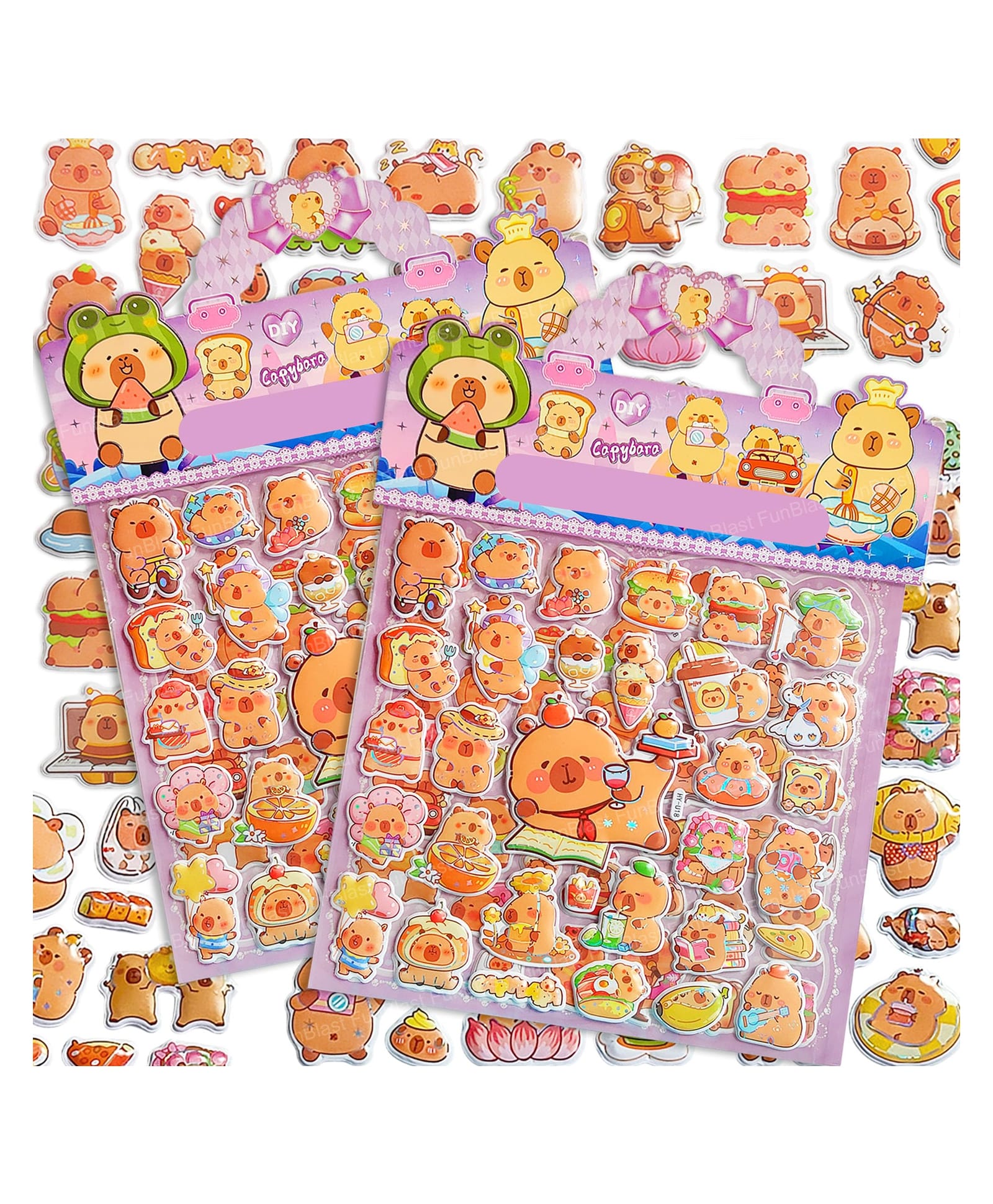 FunBlast Capybara Theme 3D Stickers - 4 Sheets/120+ Pcs Puffy Sticker for Kids (Purple)-picture-23
