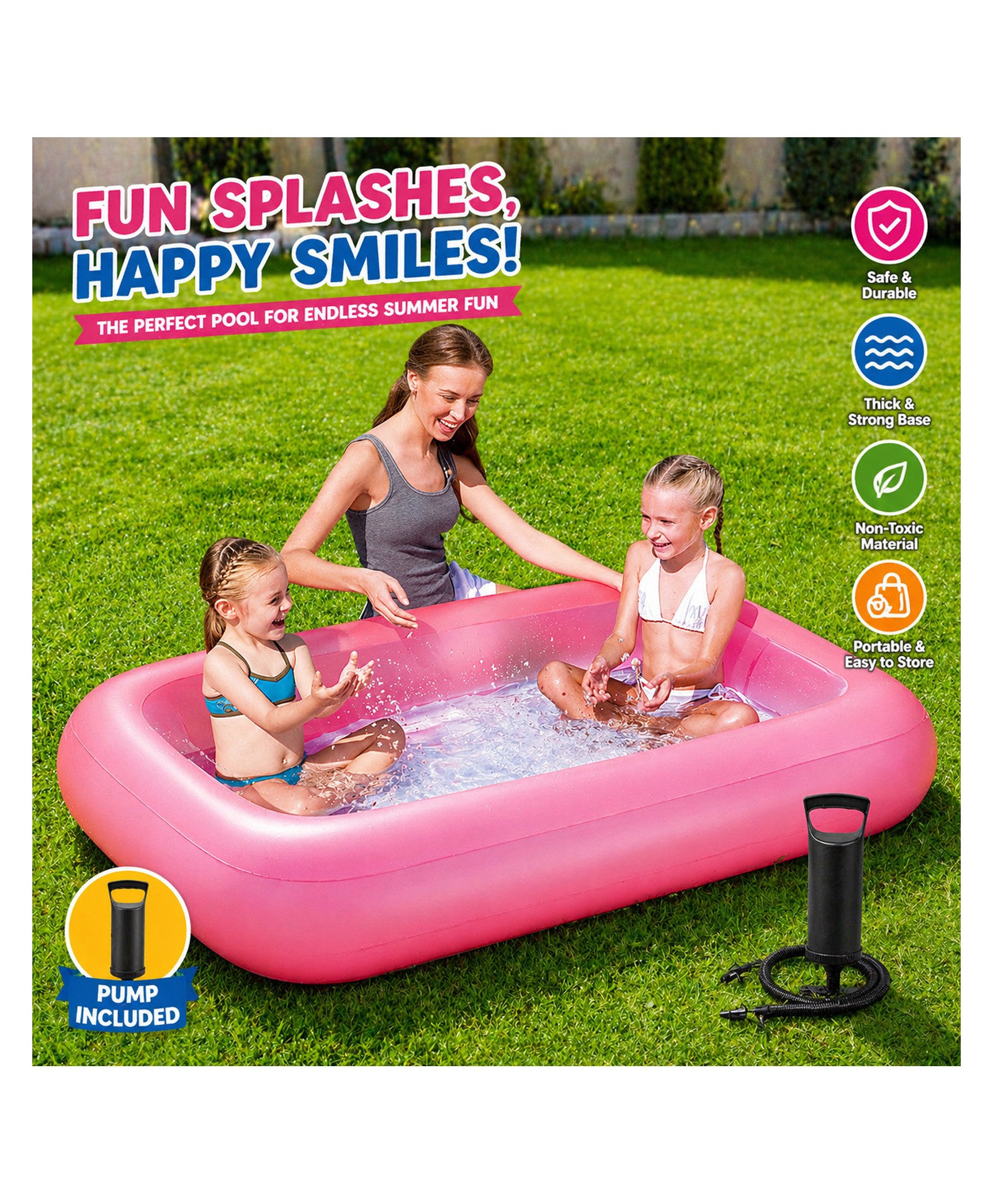 NHR Inflatable Swimming Pool for Kids | Portable, Easy to Install, Durable & Leak-Proof Pool (Pink)-picture-25