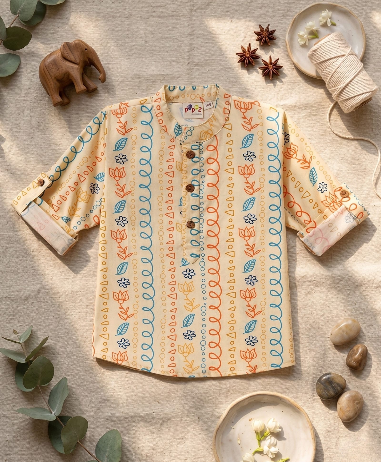 Desi Soota Cotton Woven Full Sleeves Floral & Geometric Printed Kurta - Yellow-picture-25