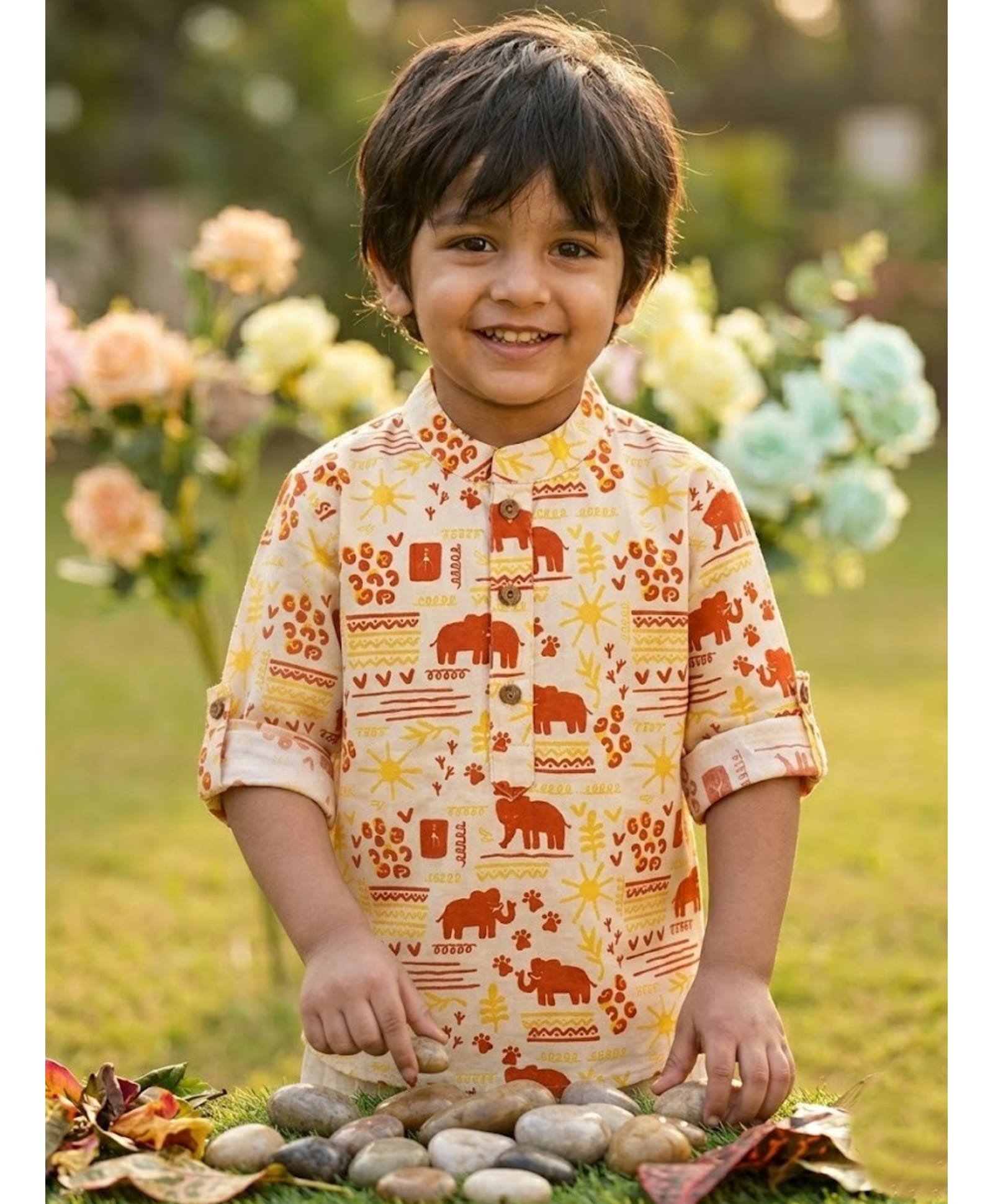 Desi Soota Cotton Woven Full Sleeves Elephant Printed Kurta - White-picture-21