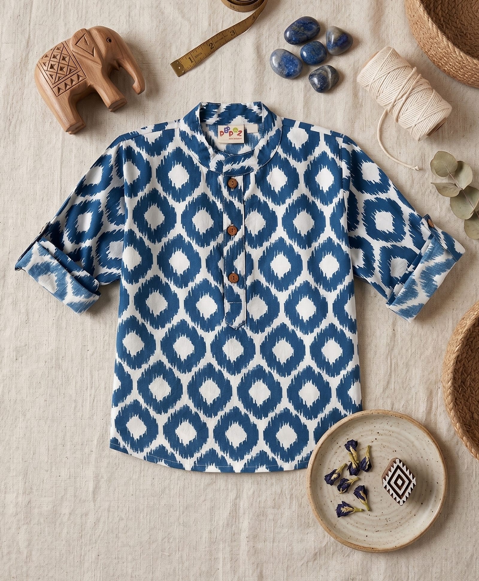 Desi Soota Cotton Woven Full Sleeves Ikat Printed Kurta - Blue-image-40