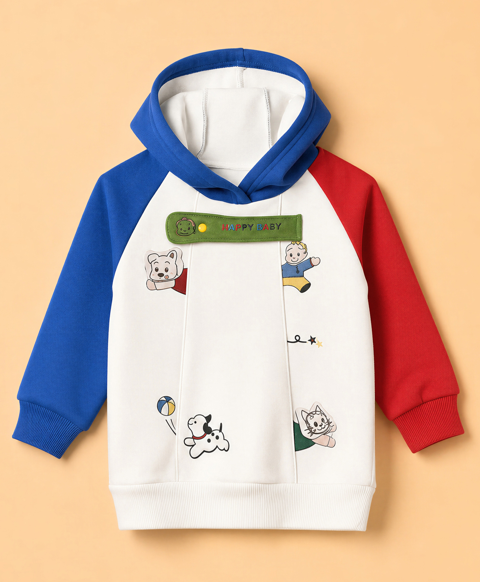 Mark & Mia Cotton Knit Hoodie with Full Sleeves and Playful Friends Print - Blue-image-8