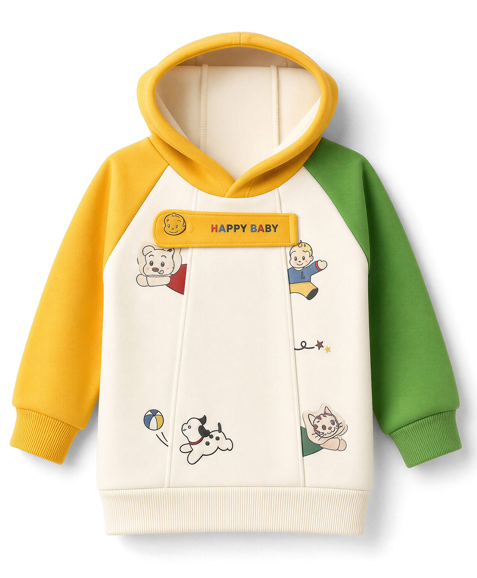 Mark & Mia Cotton Knit Hoodie with Full Sleeves and Playful Friends Print - Yellow-image-26