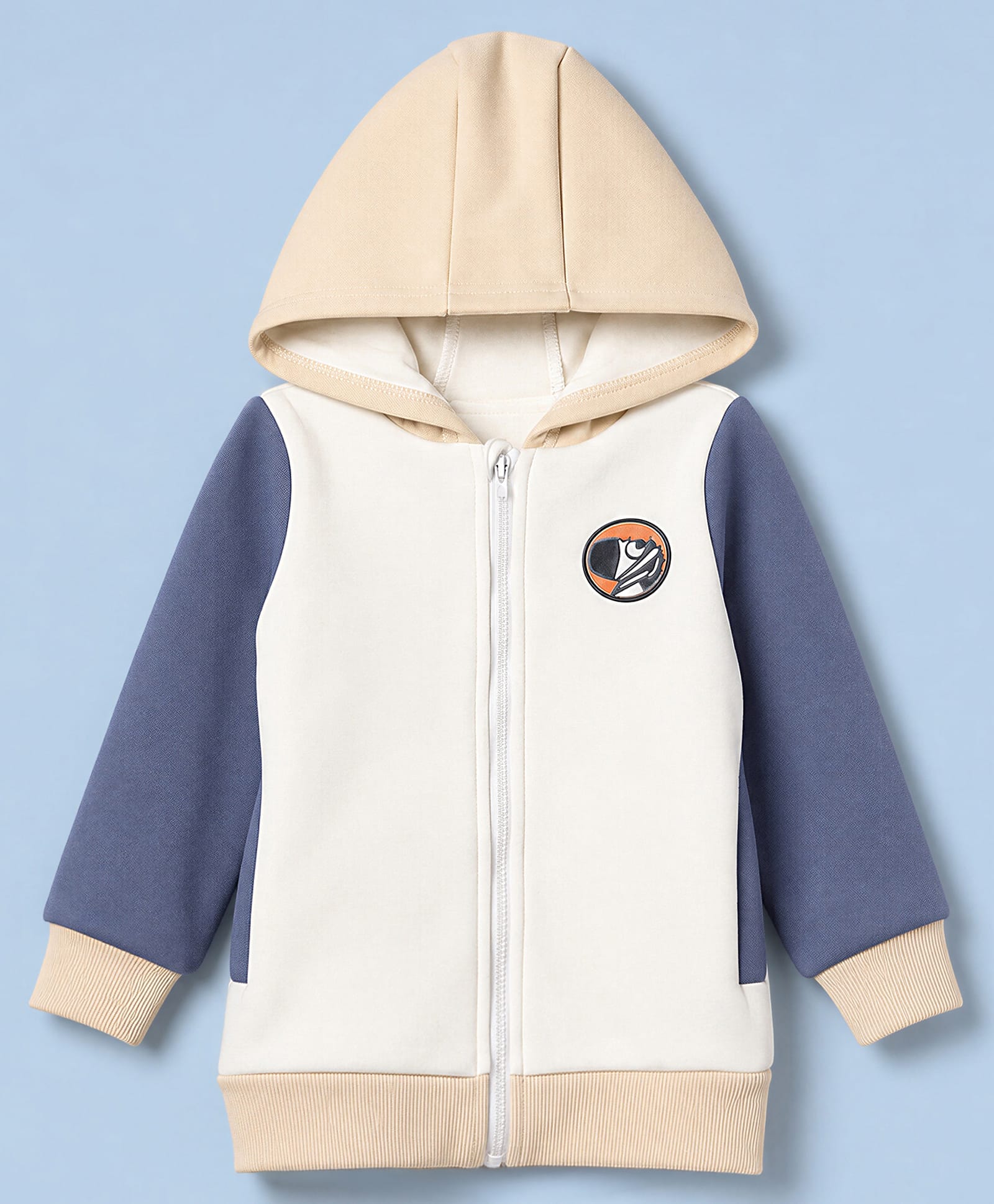 Mark & Mia Knit Hoodie with Full Sleeves and Bird Print - Cream-image-41