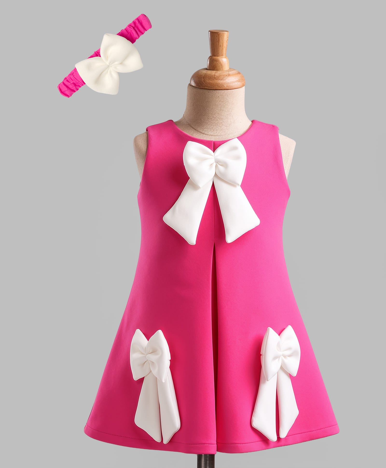Enfance Woven Sleeveless Party Dress With Bow Applique & Headband - Pink-image-29