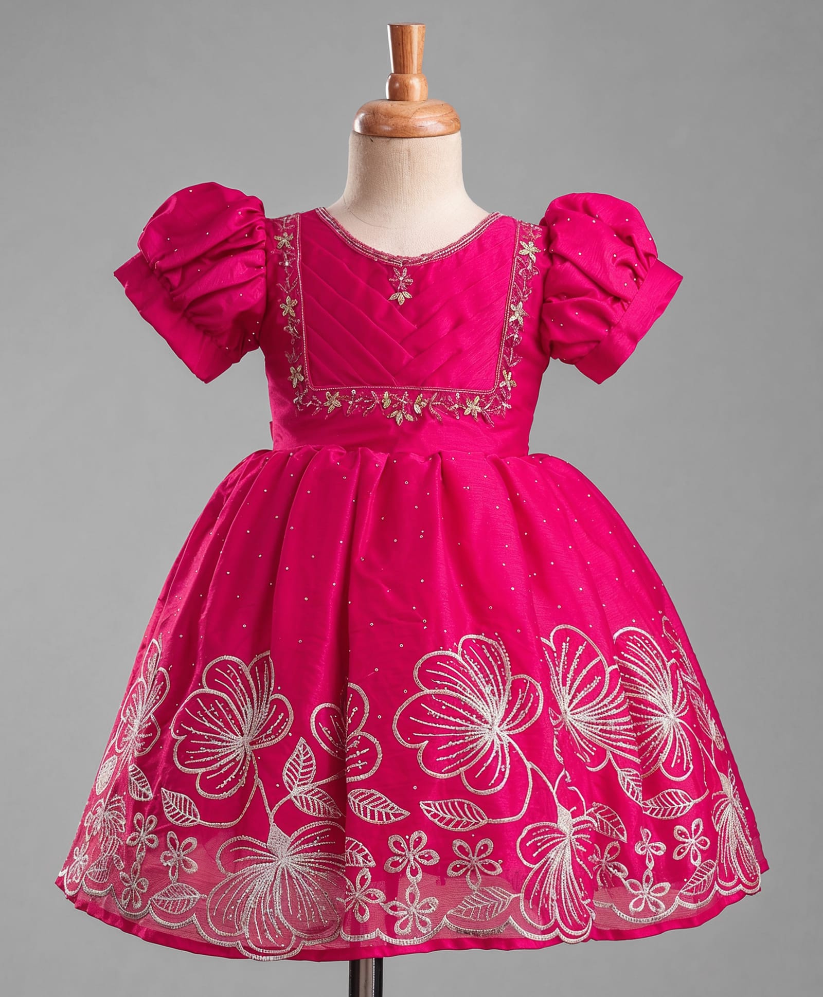 Enfance Knit Half Sleeves Floral Embroidered Ethnic Dress - Dark Pink-picture-17