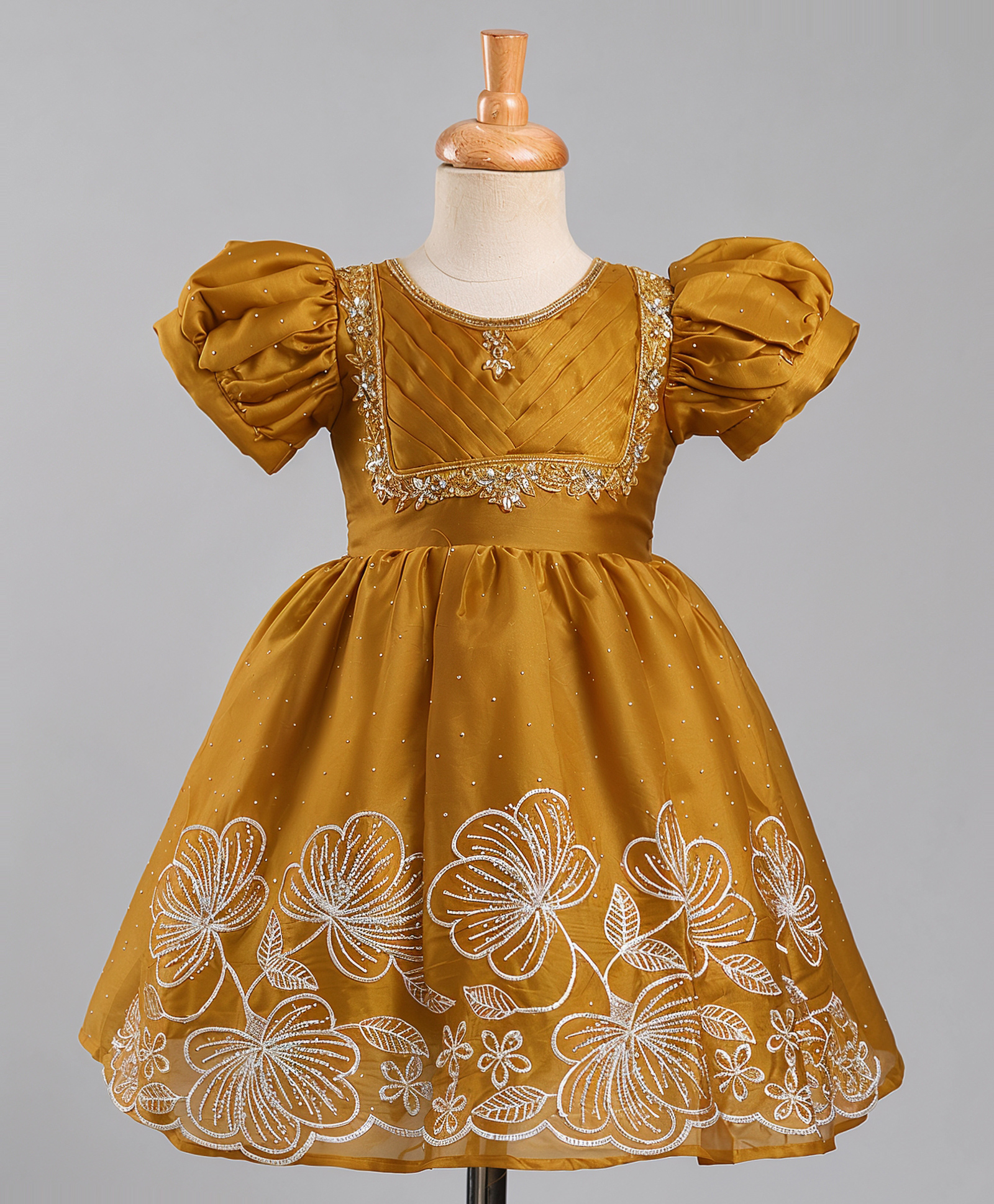 Enfance Knit Half Sleeves Floral Embroidered Ethnic Dress - Mustard-image-29