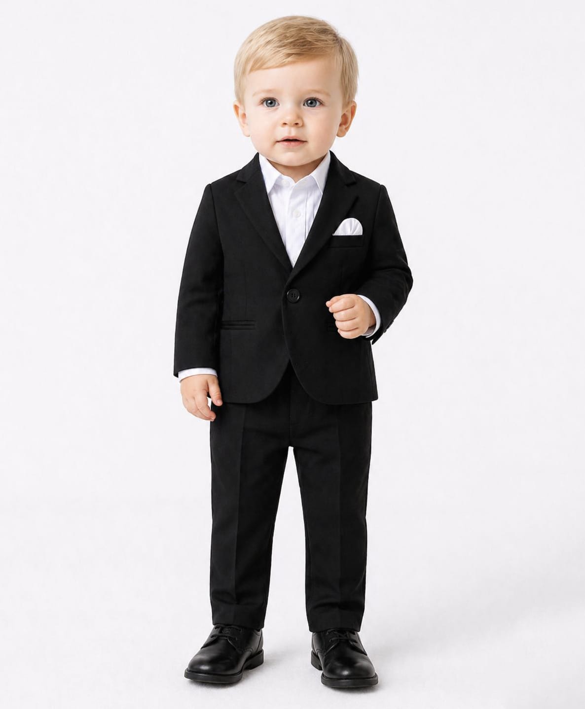 Spool Junior Cotton Woven Full Sleeves Solid Blazer & Pant With Shirt Set - Black-image-43