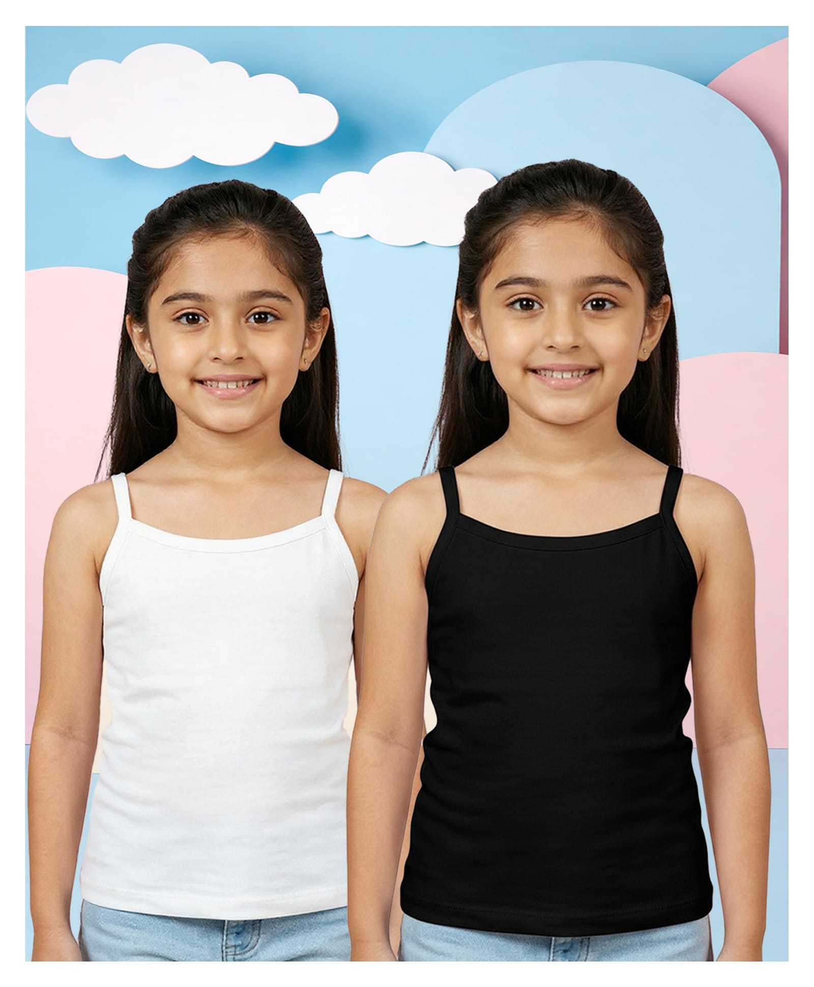 NUSYL Cotton Knit Pack Of 2 Sleeveless Solid Camisoles - Black & White-picture-28