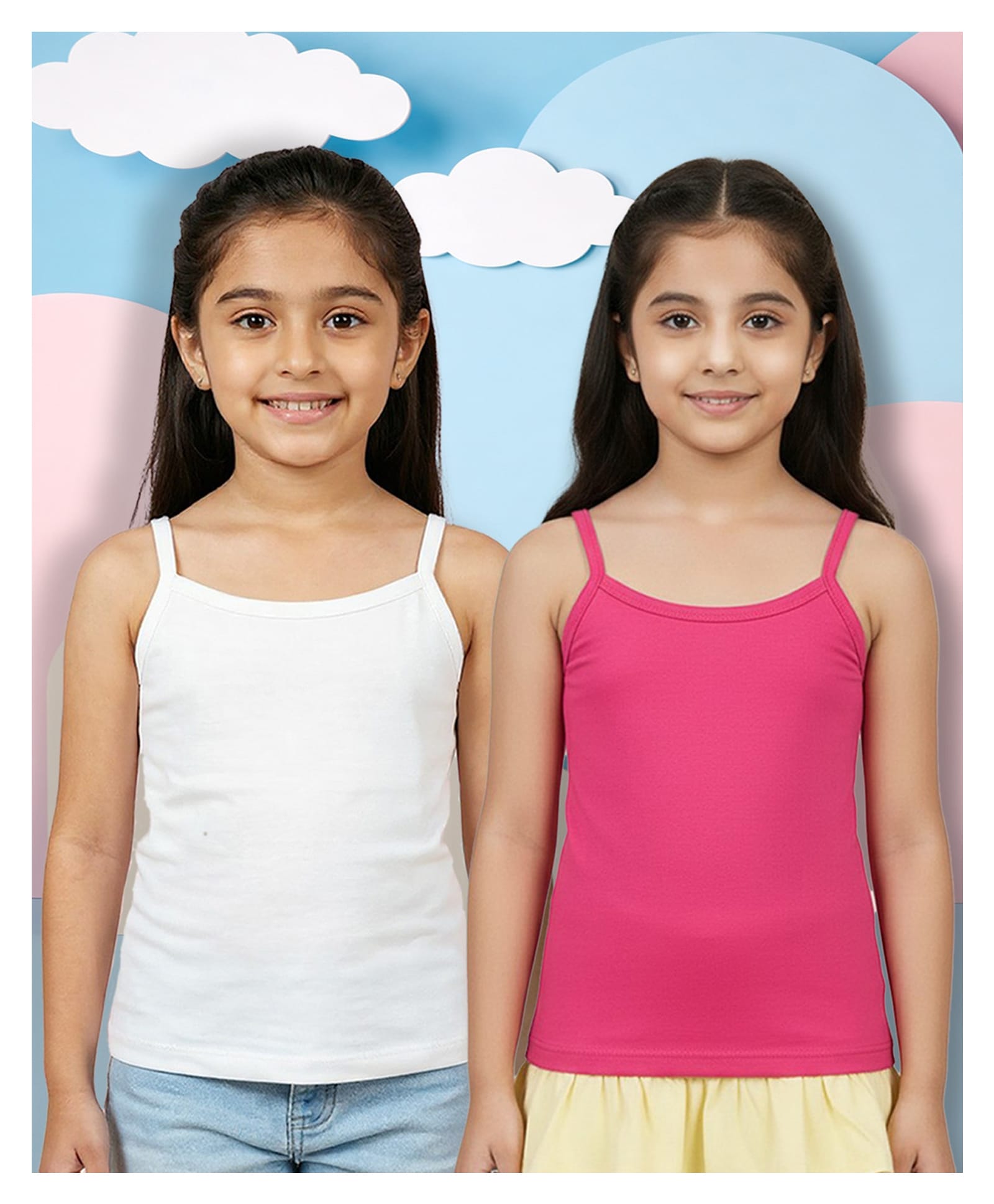 NUSYL Cotton Knit Pack Of 2 Sleeveless Solid Camisoles - White & Hot Pink-image-33