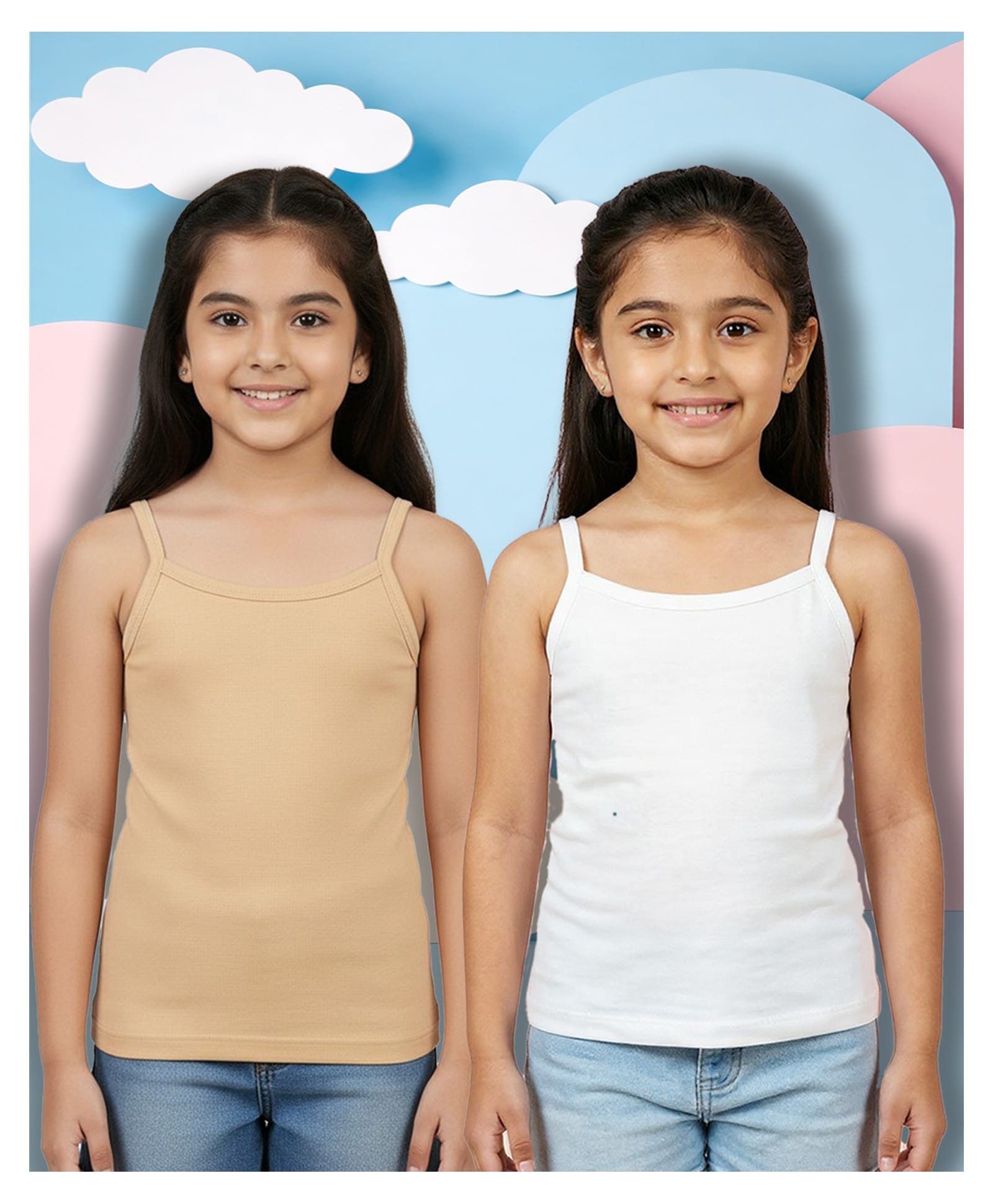NUSYL Cotton Knit Pack Of 2 Sleeveless Solid Camisoles - White & Beige-picture-36